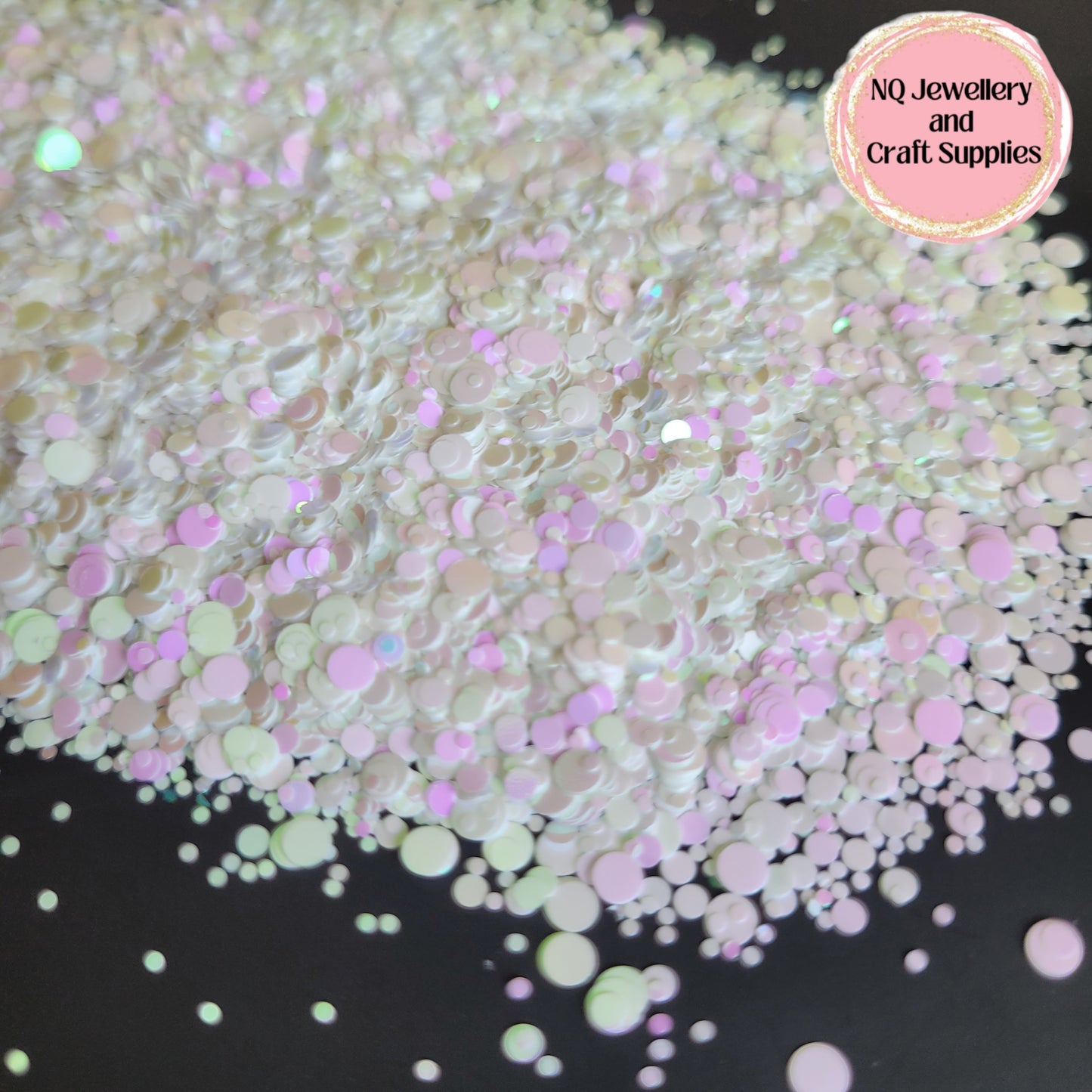 Coconut Ice Dot Glitter / White Dots that illuminates a touch of pink / 20g 56g Bag