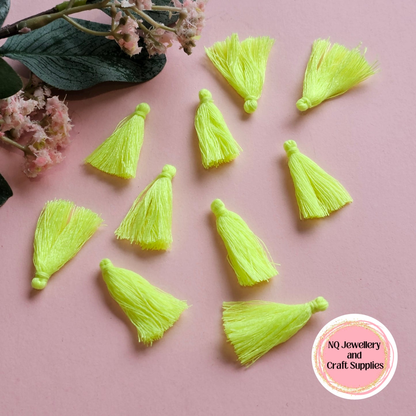 Tassels Polyester Cotton 2.5mm to 3mm Black, Cerise Pink, Bright Lime Green, Neon Yellow & Neon Orange