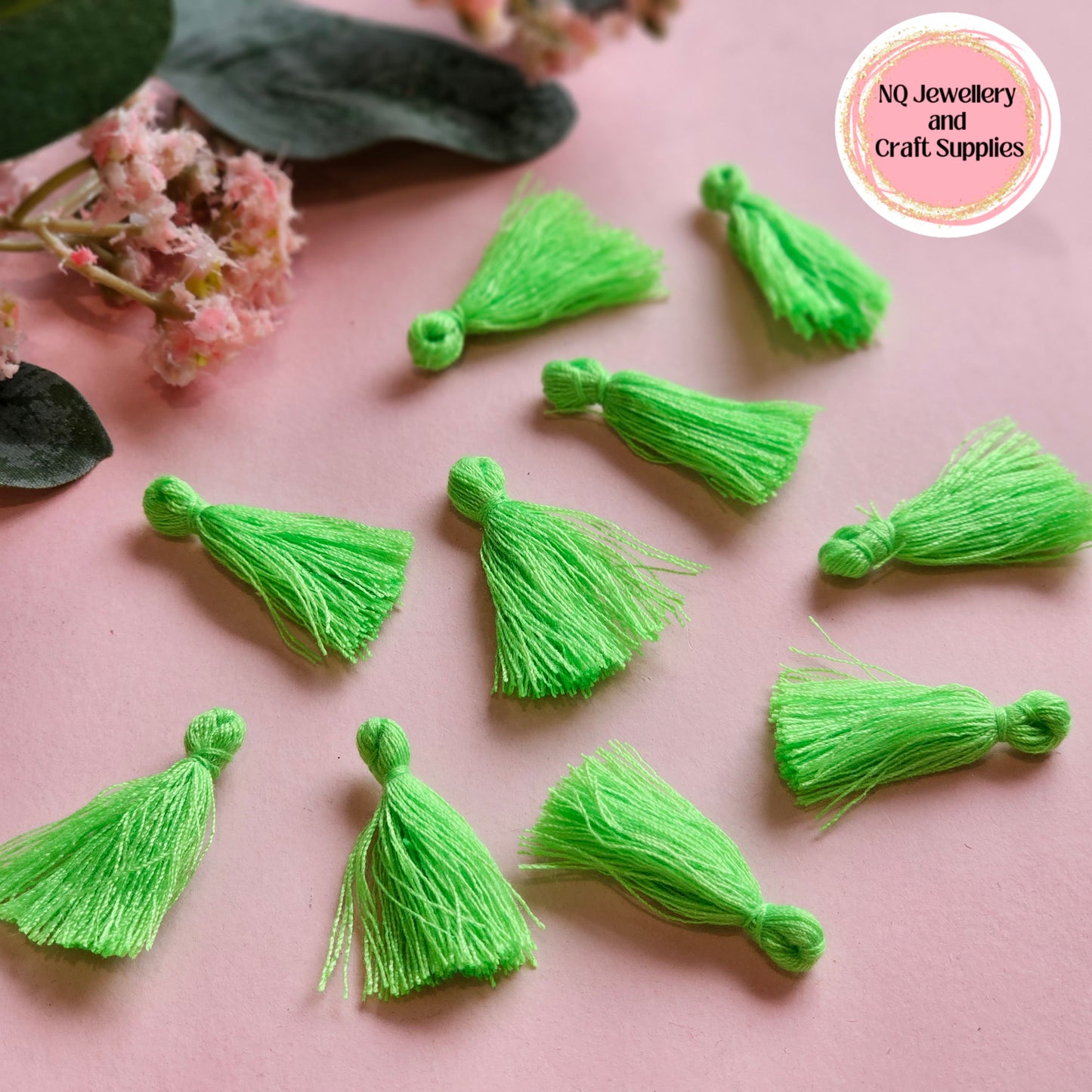 Tassels Polyester Cotton 2.5mm to 3mm Black, Cerise Pink, Bright Lime Green, Neon Yellow & Neon Orange