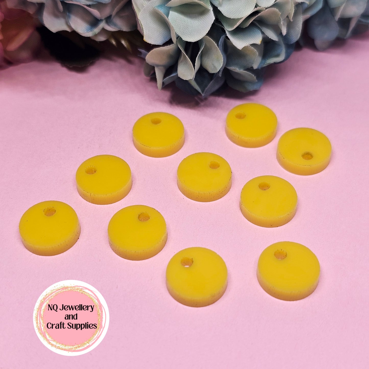 YELLOW Acrylic Circle Stud Earring Toppers 12mm / 15mm - 10pcs / Laser Cut With 2mm Hole