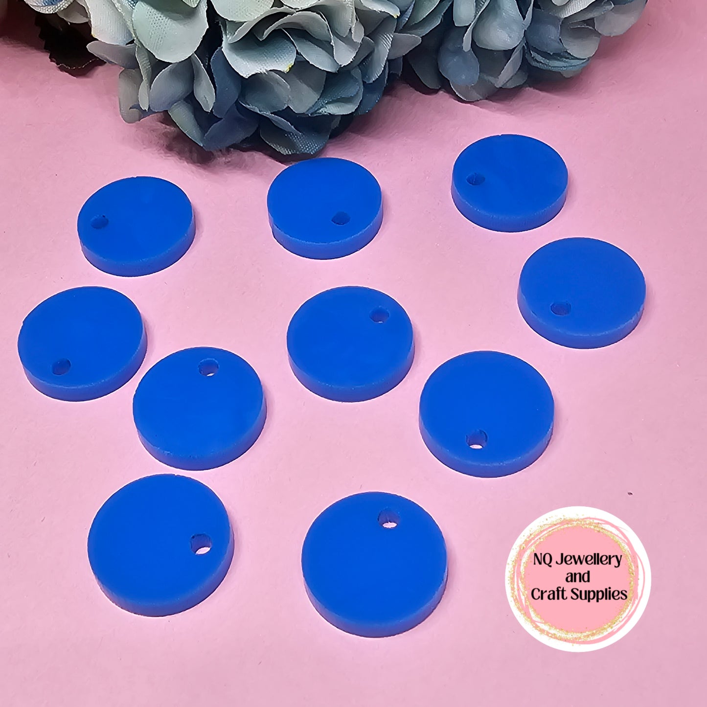 BLUE Acrylic Circle Stud Earring Toppers 12mm / 15mm - 10pcs / Laser Cut With 2mm Hole