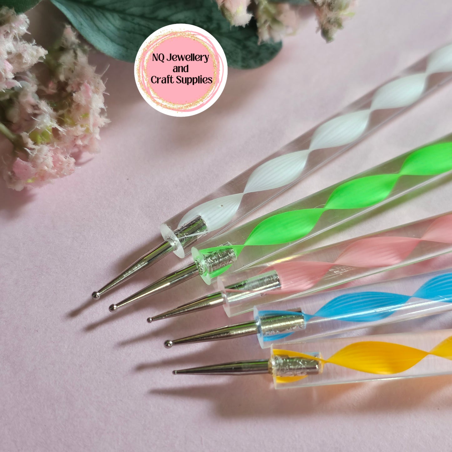 Dotting Tool Set (5pcs) Spiral Handle - Reusable - Resin Nail Crafts Polymer Clay Cake Decorating