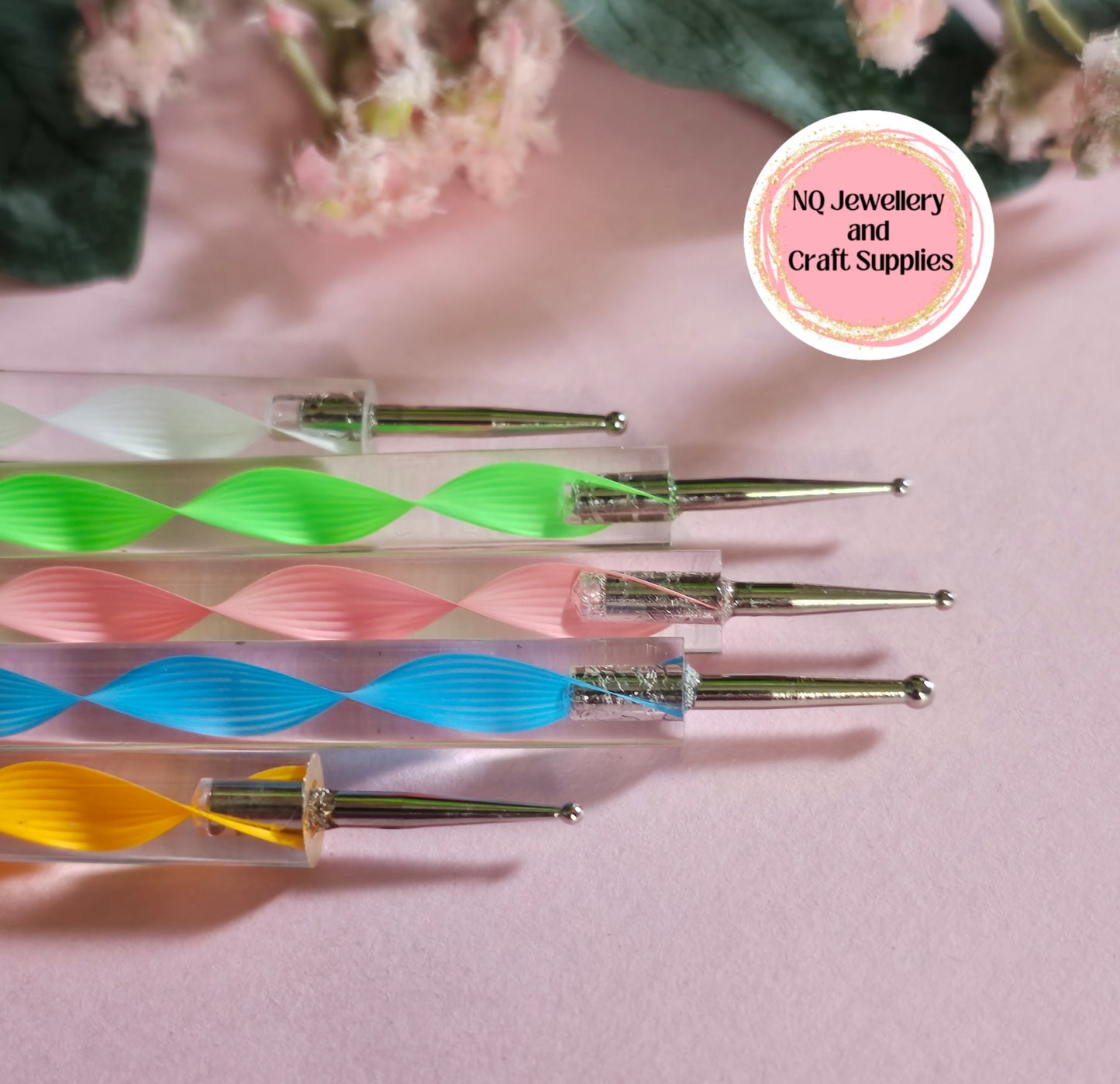 Dotting Tool Set (5pcs) Spiral Handle - Reusable - Resin Nail Crafts Polymer Clay Cake Decorating
