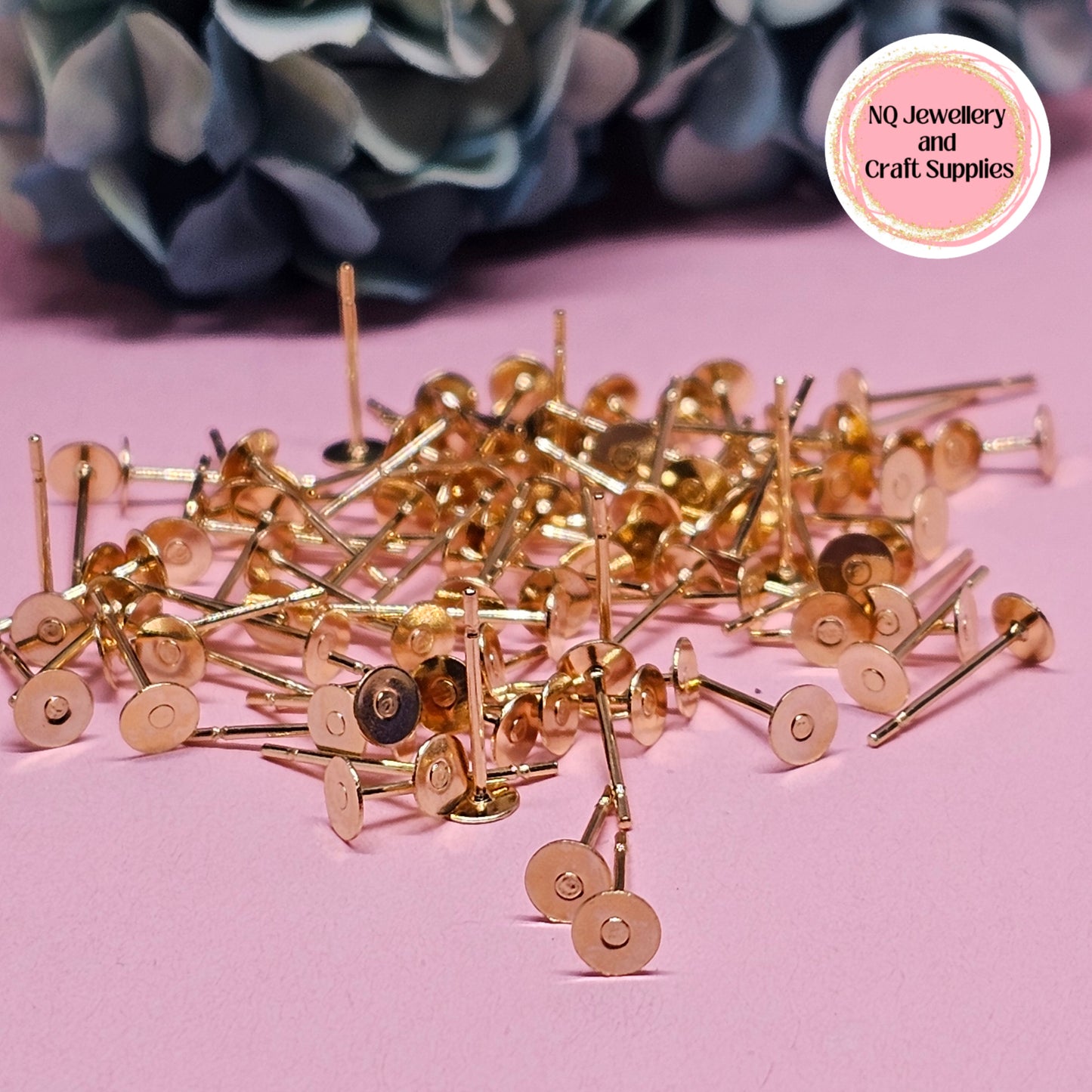 GOLD Real 24K Gold Plated Flat Pad Earring Stud Posts 304 Stainless Steel or 316L Stainless Steel
