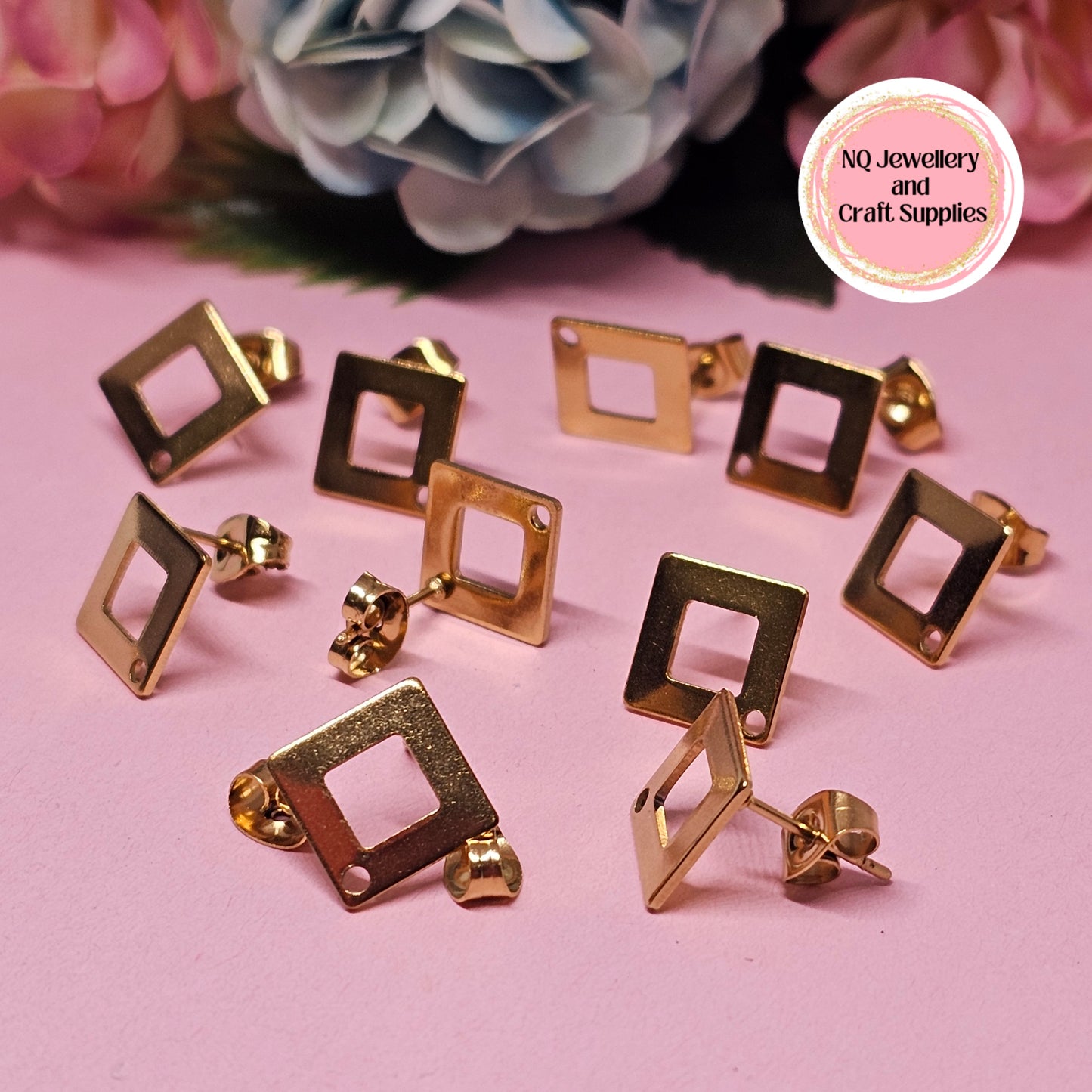 RHOMBUS / Square Diamond Shaped Stainless Steel Stud Earring Findings Decorative 5 Pairs (10pcs) 304 Stainless Steel