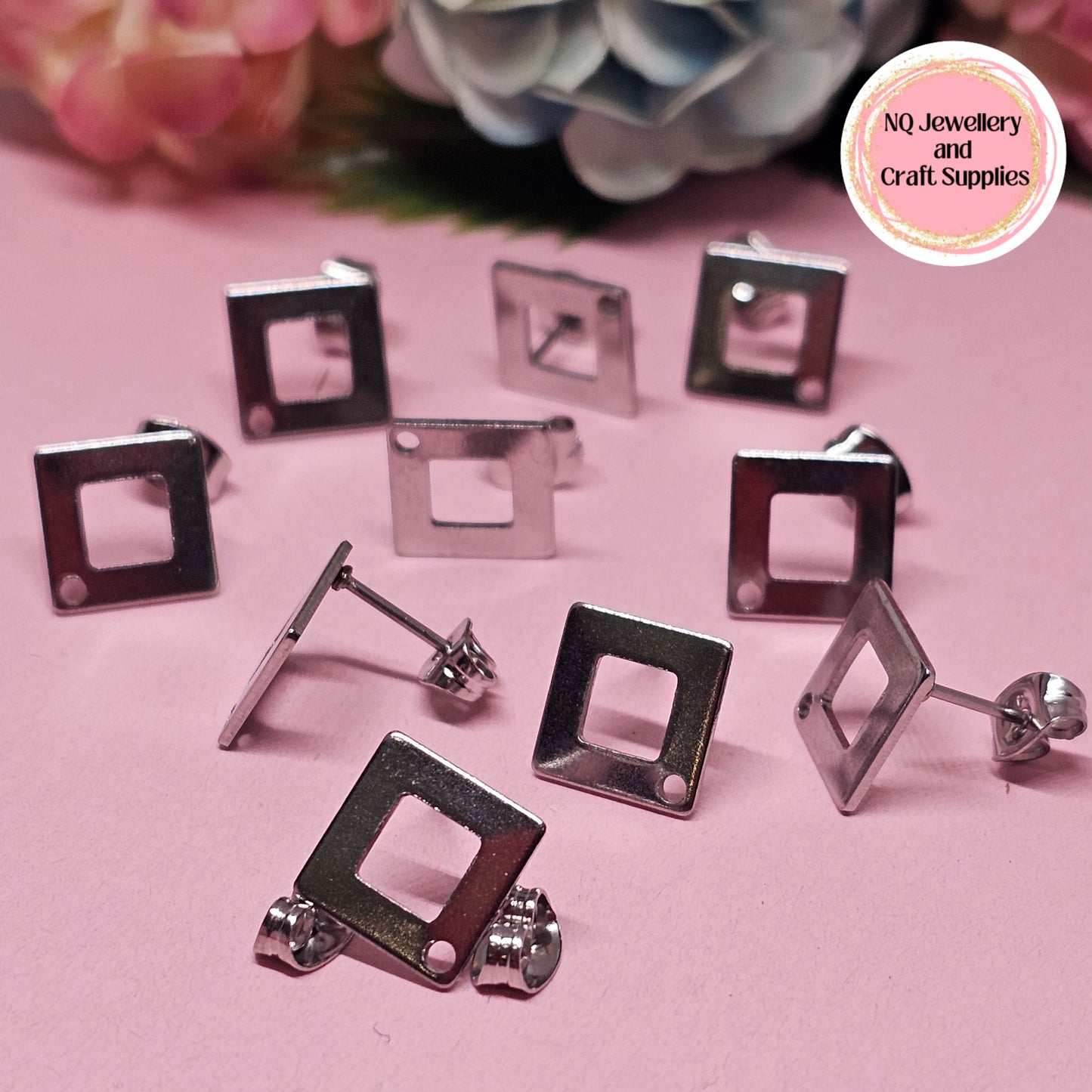 RHOMBUS / Square Diamond Shaped Stainless Steel Stud Earring Findings Decorative 5 Pairs (10pcs) 304 Stainless Steel