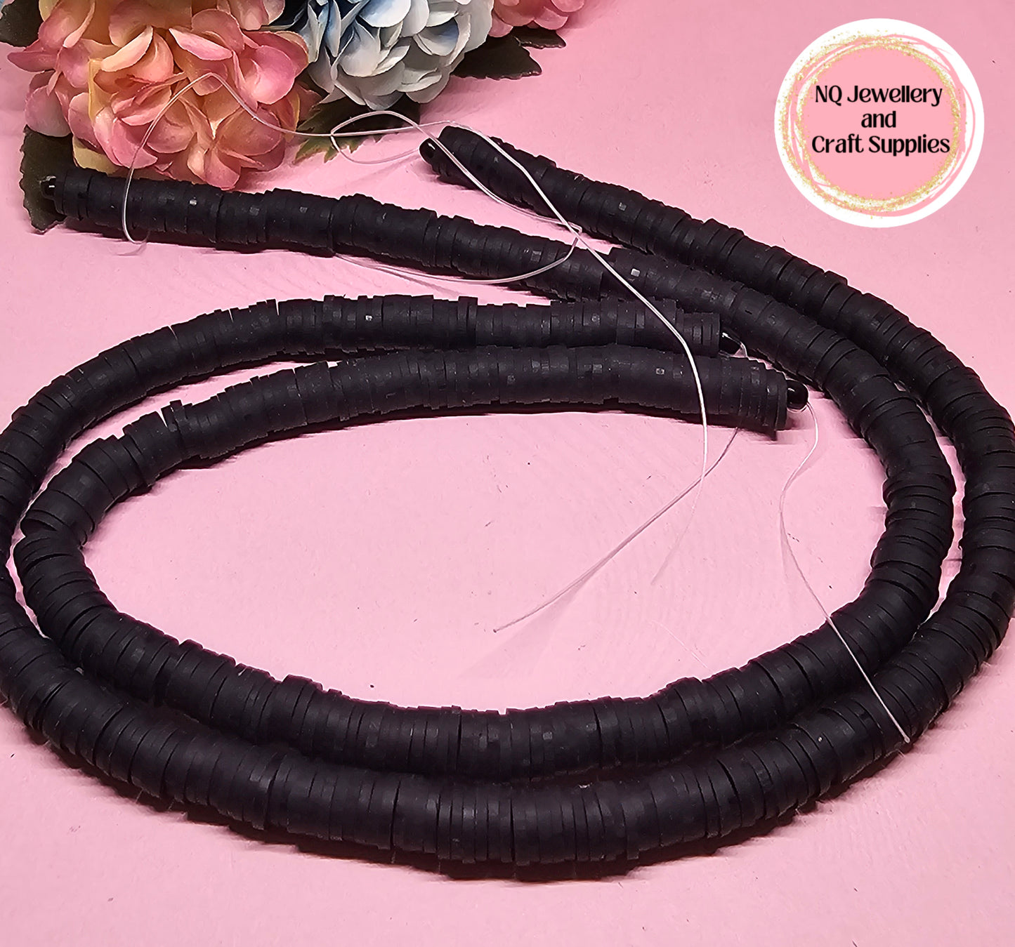 8mm Black Heishi Bead Strand