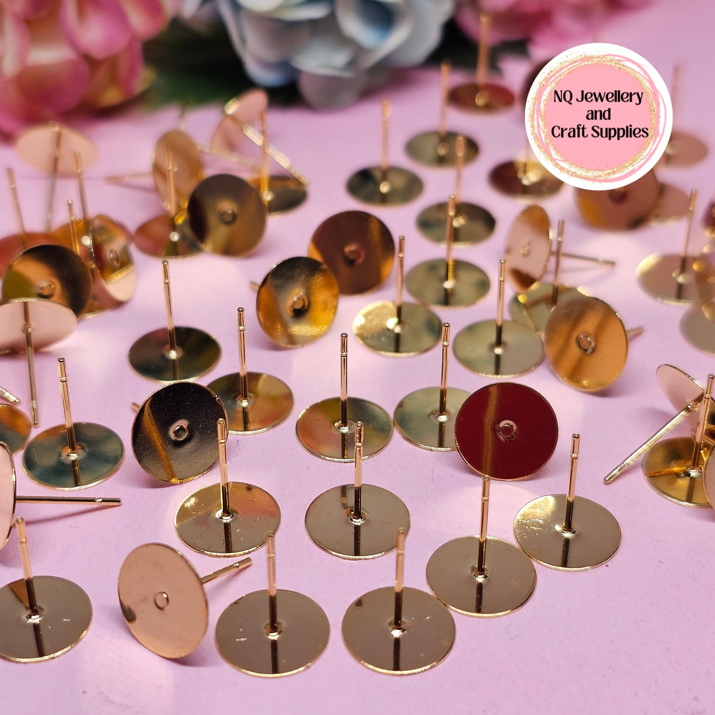 GOLD Real 24K Gold Plated Flat Pad Earring Stud Posts 304 Stainless Steel or 316L Stainless Steel