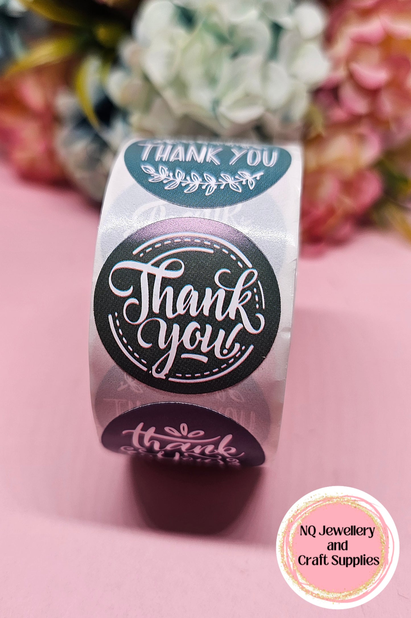 THANK YOU STICKER FANCY WRITING / Qty 50 or ROLL of 500!