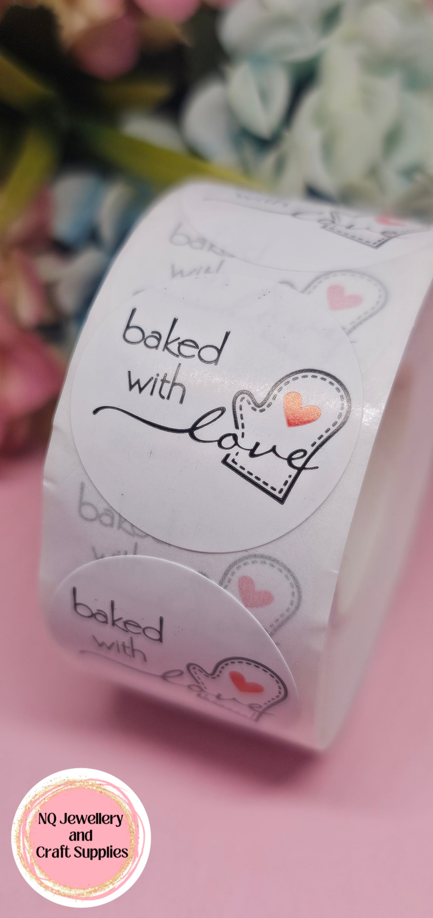 BAKED WITH LOVE STICKERS / Qty 50 or ROLL of 500!