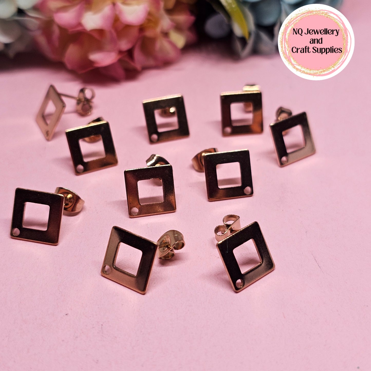 RHOMBUS / Square Diamond Shaped Stainless Steel Stud Earring Findings Decorative 5 Pairs (10pcs) 304 Stainless Steel