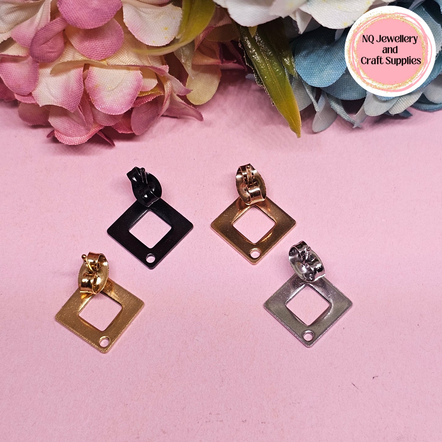 RHOMBUS / Square Diamond Shaped Stainless Steel Stud Earring Findings Decorative 5 Pairs (10pcs) 304 Stainless Steel