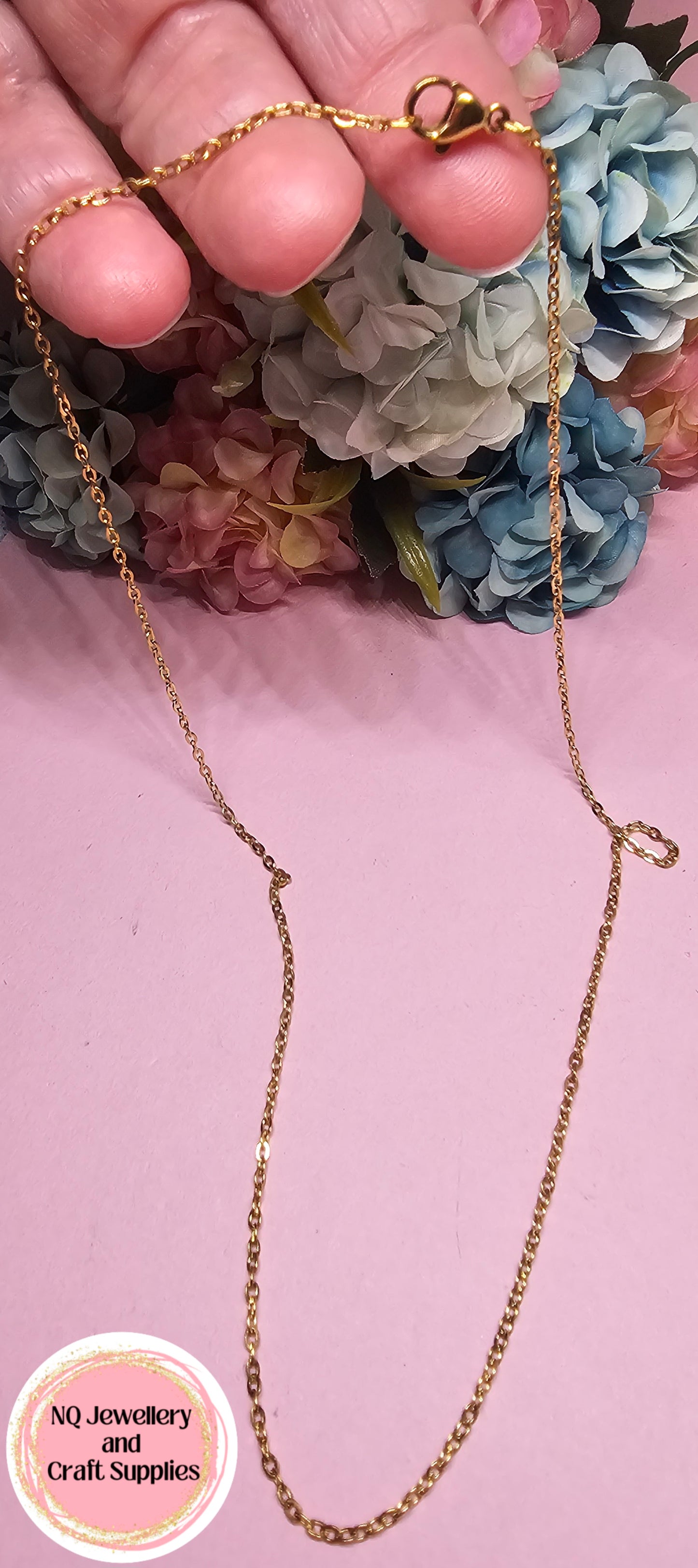 NECKLACE PREMADE Stainless Steel 18k Gold Plated Cable Chain 45cm Length - 22.5cm closed
