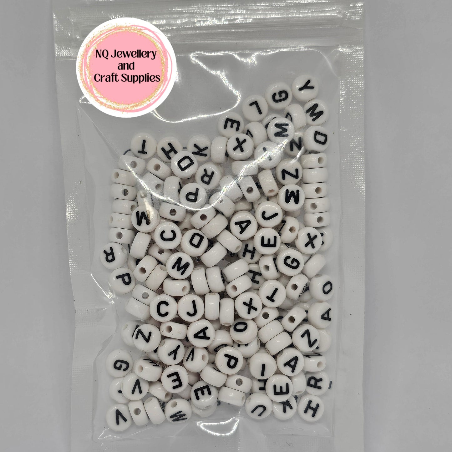WHITE ACRYLIC LETTER BEAD 200pcs RANDOM LETTERS
