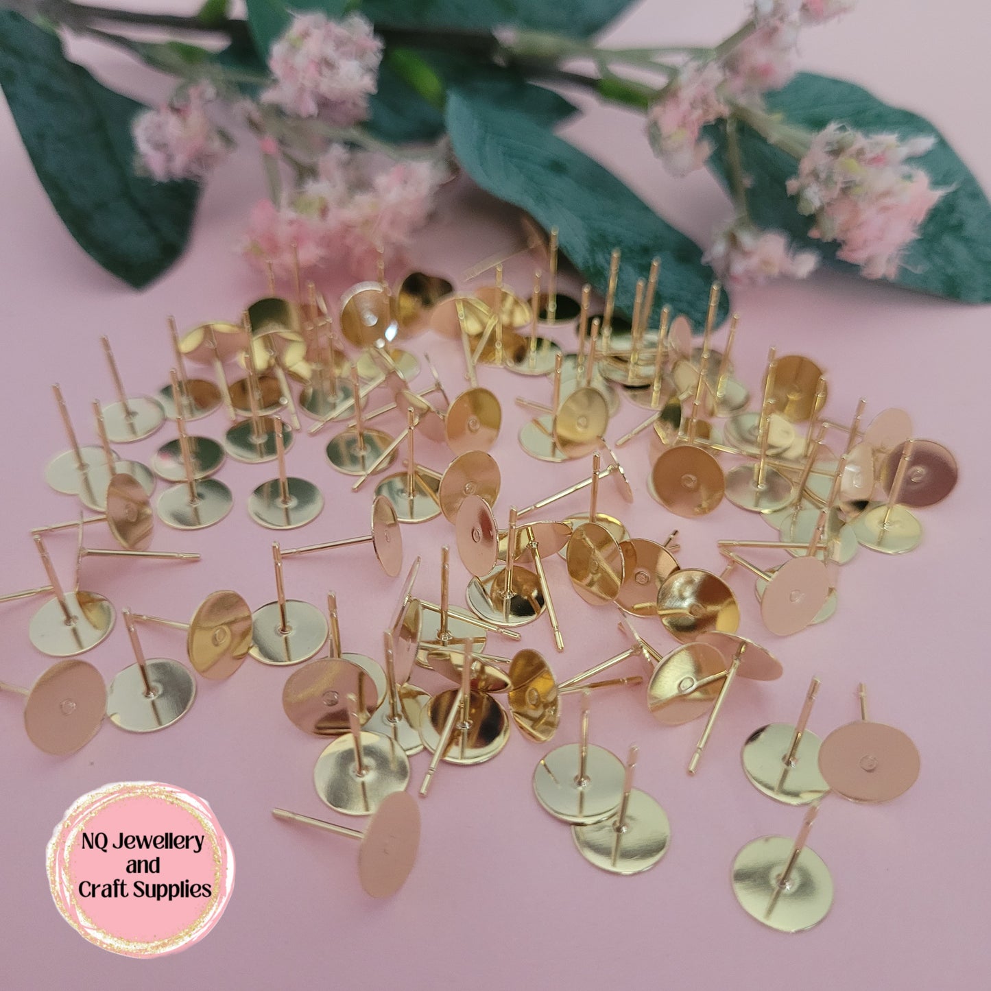 GOLD Real 24K Gold Plated Flat Pad Earring Stud Posts 304 Stainless Steel or 316L Stainless Steel