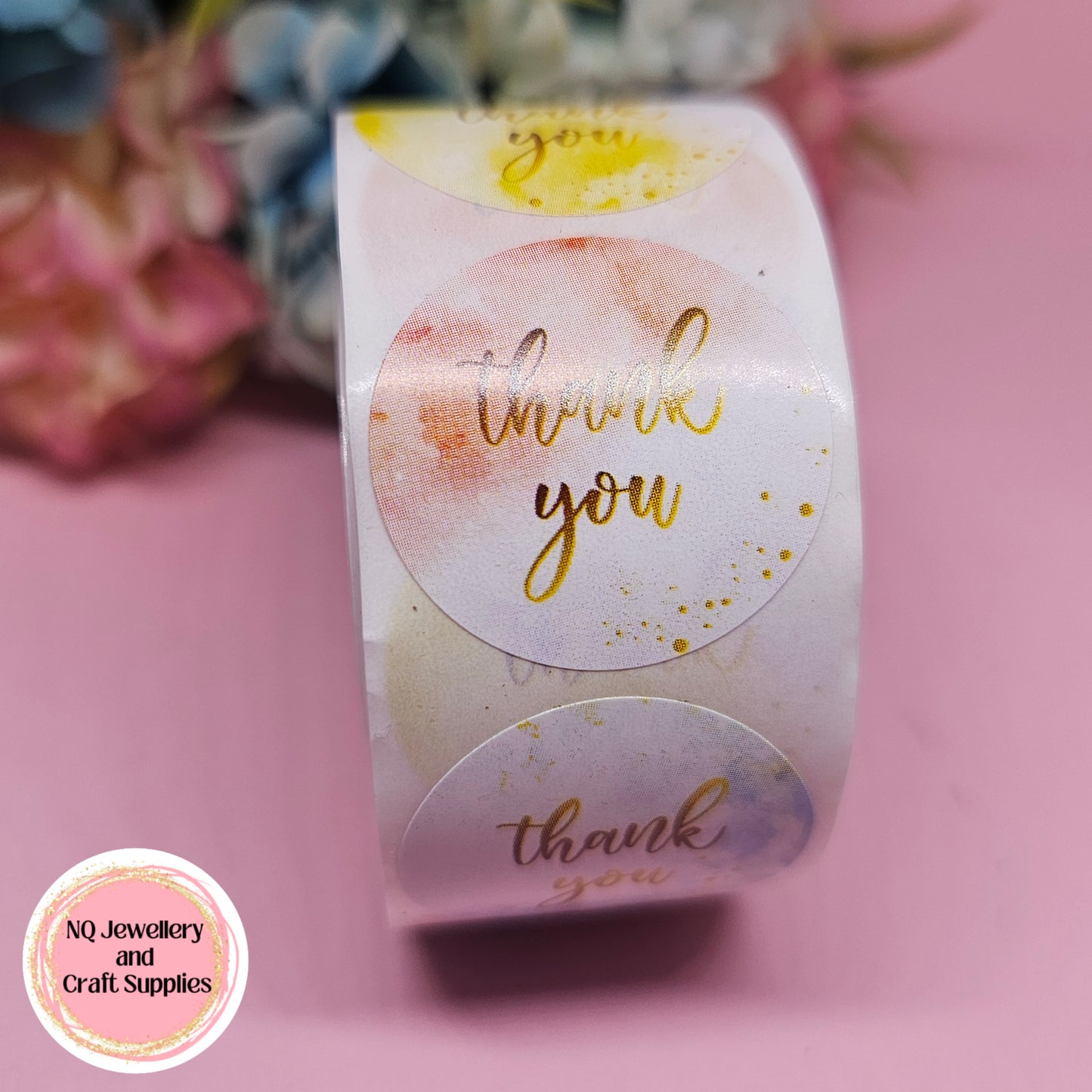 THANK YOU PASTEL WATER COLOUR STICKER / Qty 50 or ROLL of 500!