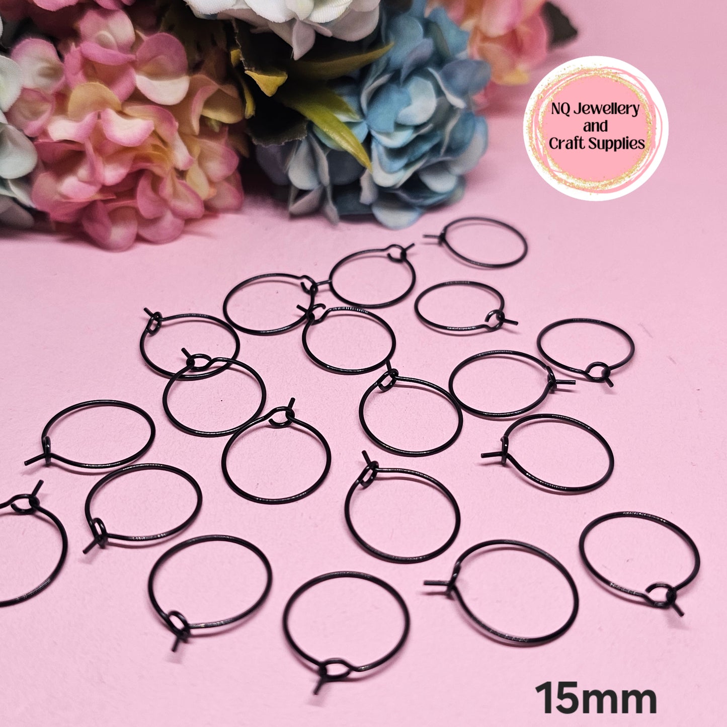 BLACK Hoop Earrings 15mm 20mm 25mm 316L Surgical Stainless Stee (Loop Closure) BULK BUNDLE PURACHSE SALE