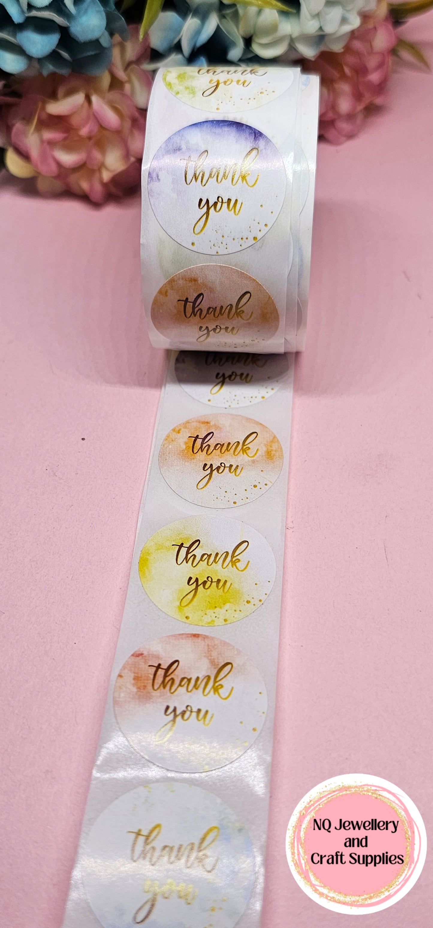 THANK YOU PASTEL WATER COLOUR STICKER / Qty 50 or ROLL of 500!