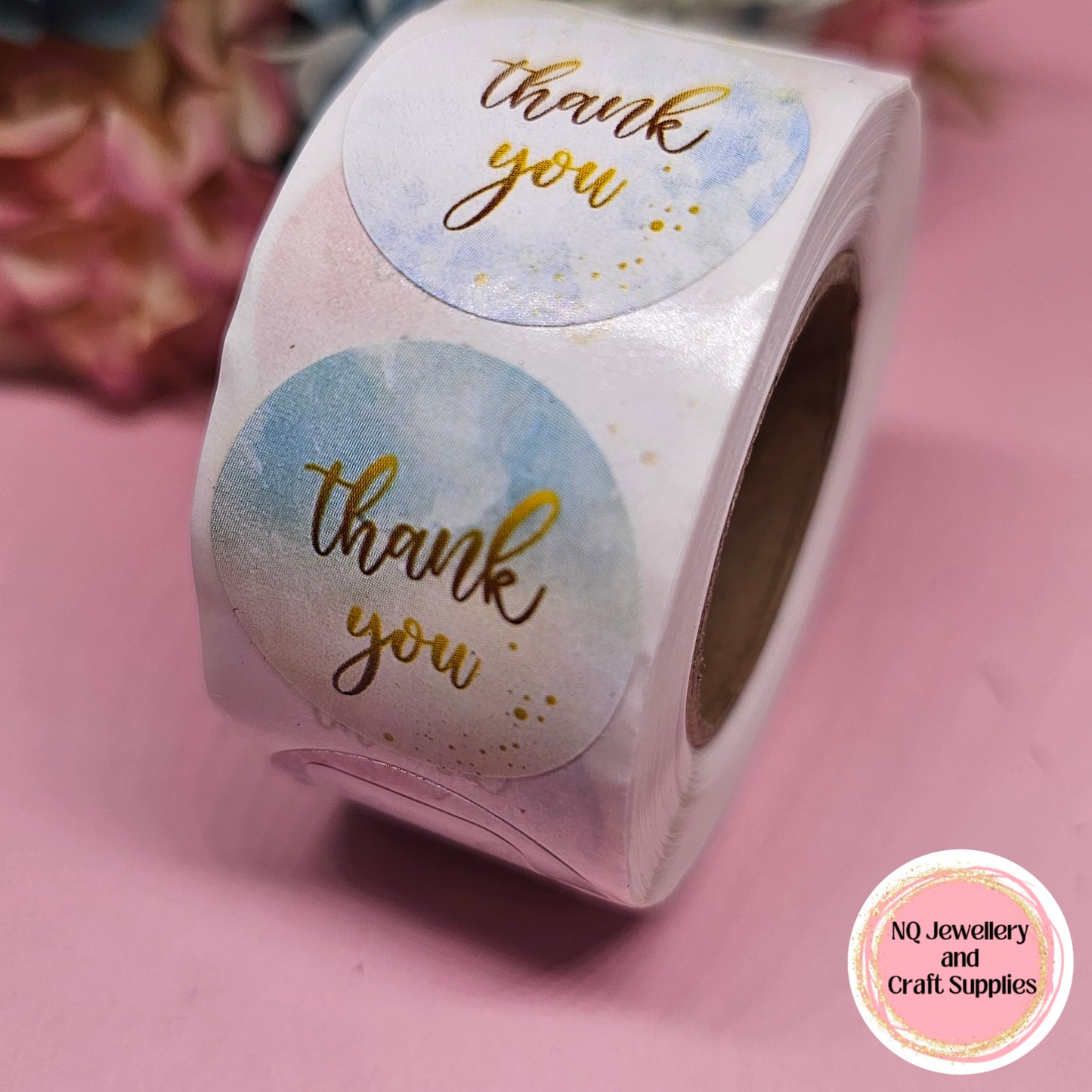 THANK YOU PASTEL WATER COLOUR STICKER / Qty 50 or ROLL of 500!