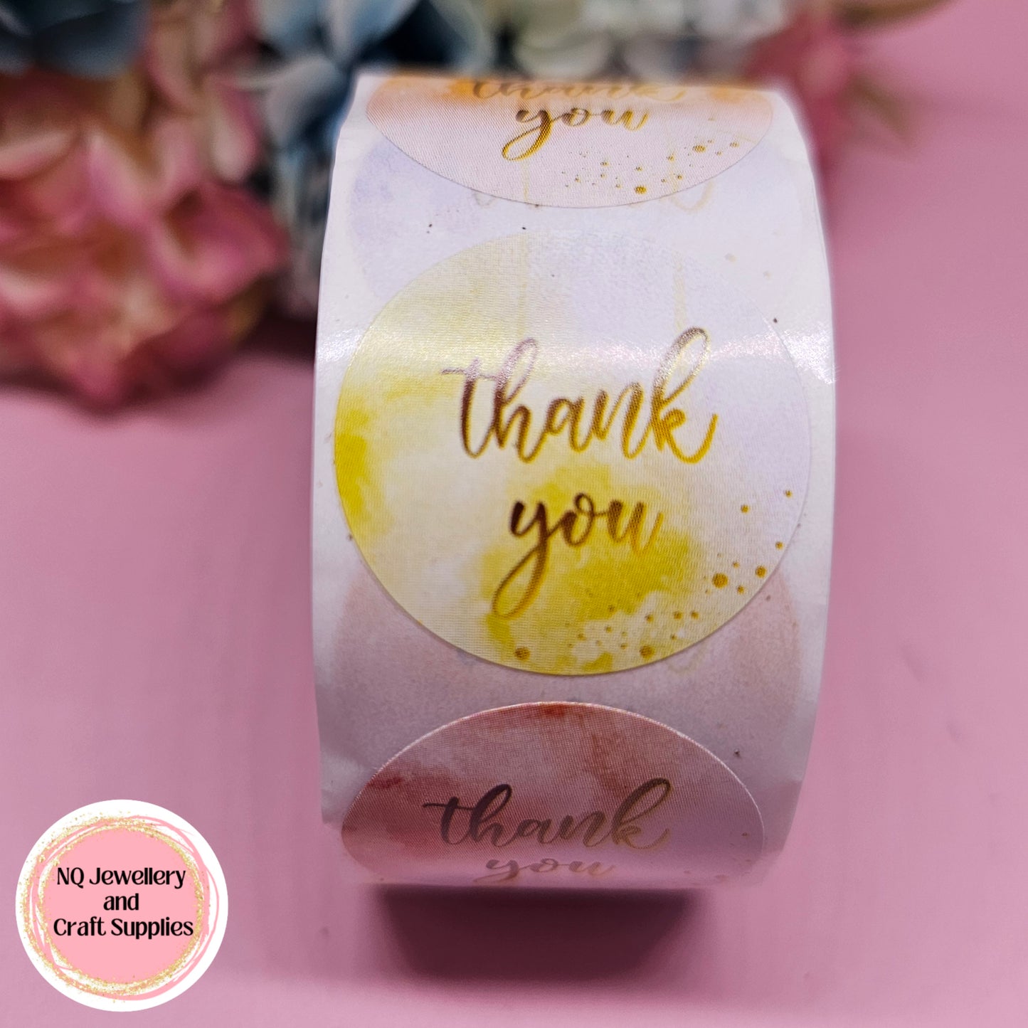 THANK YOU PASTEL WATER COLOUR STICKER / Qty 50 or ROLL of 500!