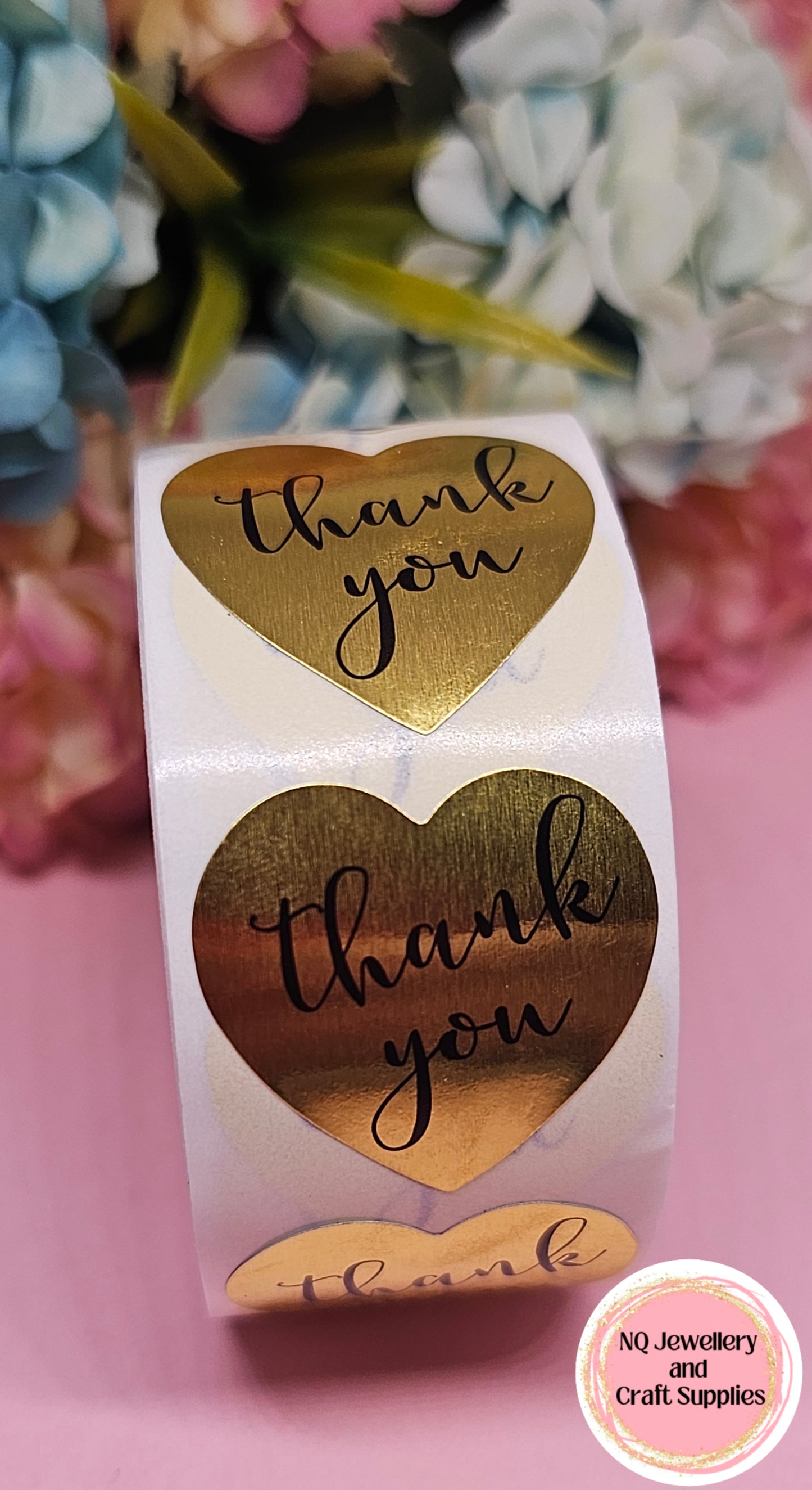THANK YOU STICKERS / GOLD HEART - Qty 50 or ROLL of 500!