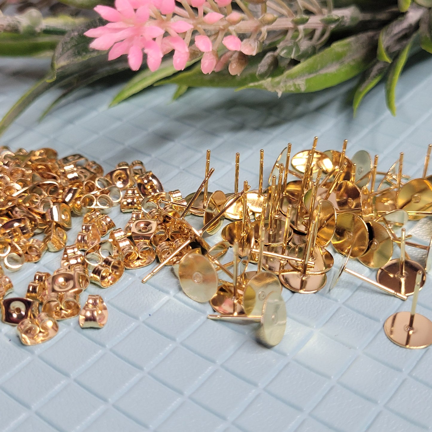 GOLD Real 24K Gold Plated Flat Pad Earring Stud Posts 304 Stainless Steel or 316L Stainless Steel