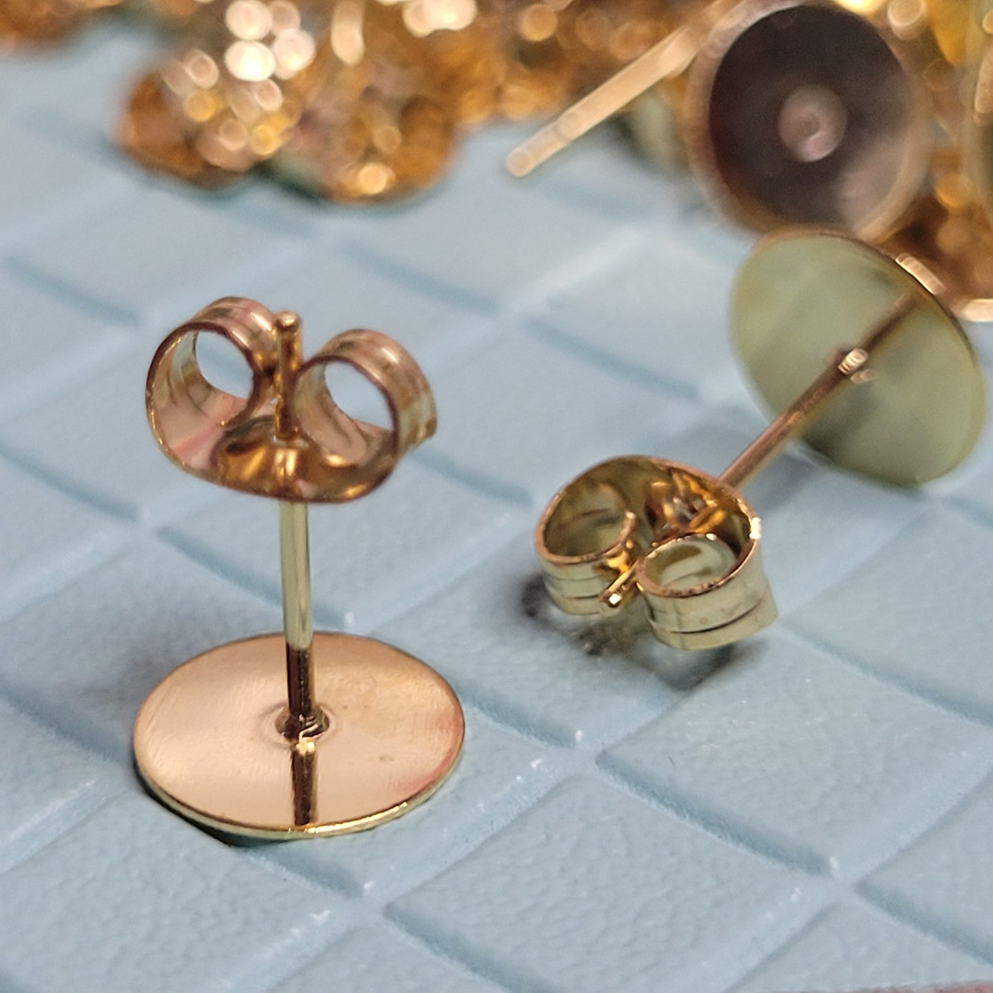 GOLD Real 24K Gold Plated Flat Pad Earring Stud Posts 304 Stainless Steel or 316L Stainless Steel