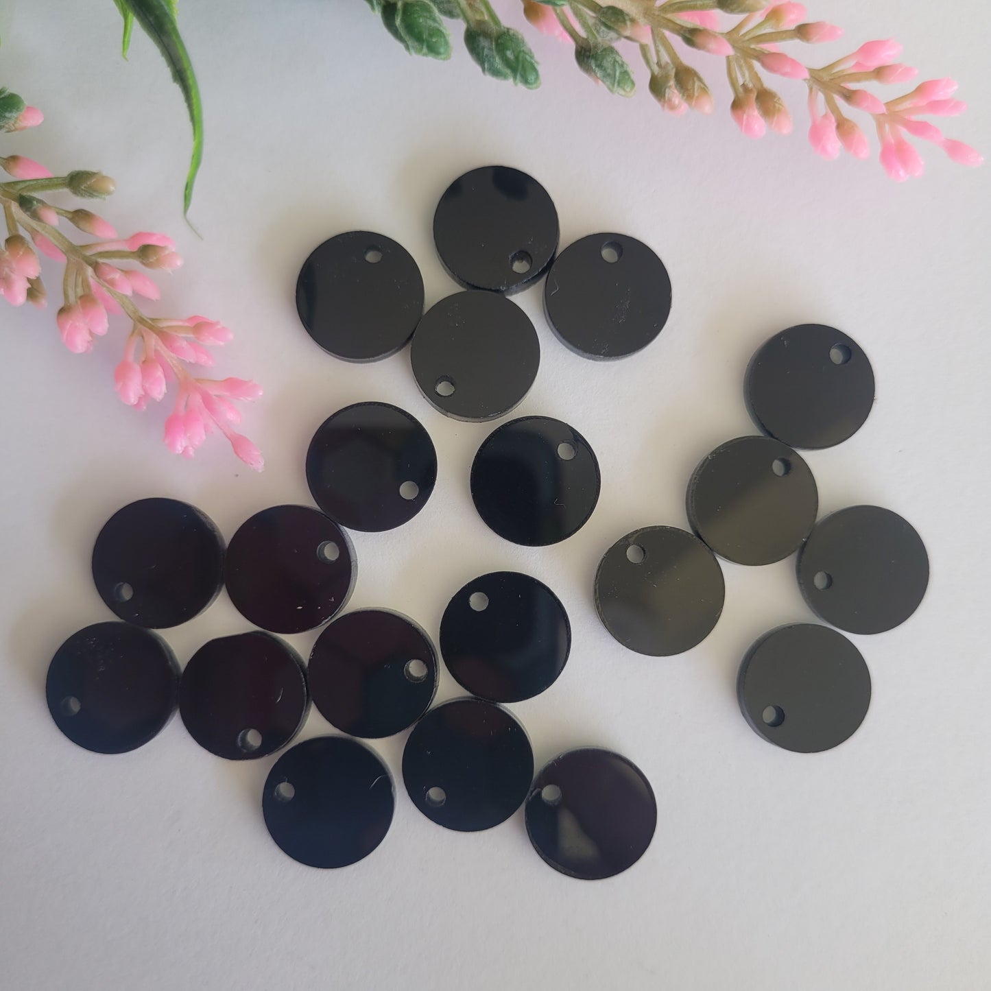BLACK Acrylic Circle Stud Earring Toppers 10mm / 12mm / 15mm - 20pcs / Laser Cut With 2mm Hole