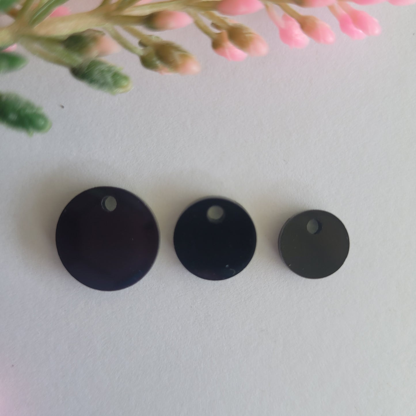 BLACK Acrylic Circle Stud Earring Toppers 10mm / 12mm / 15mm - 20pcs / Laser Cut With 2mm Hole