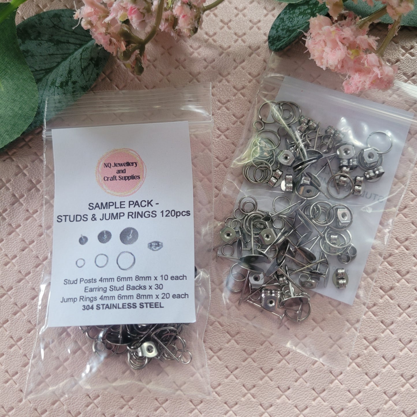 SAMPLE PACK - Stud Posts, Butterfly Backs & Jump Rings / 304 Stainless Steel