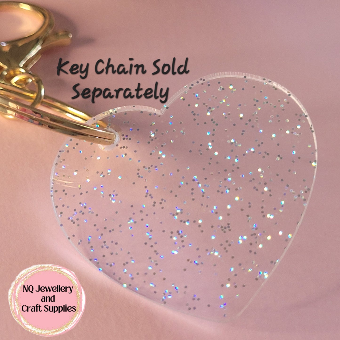 Acrylic Heart Disc with Glitter Powder Transparent 42mm x 3mm