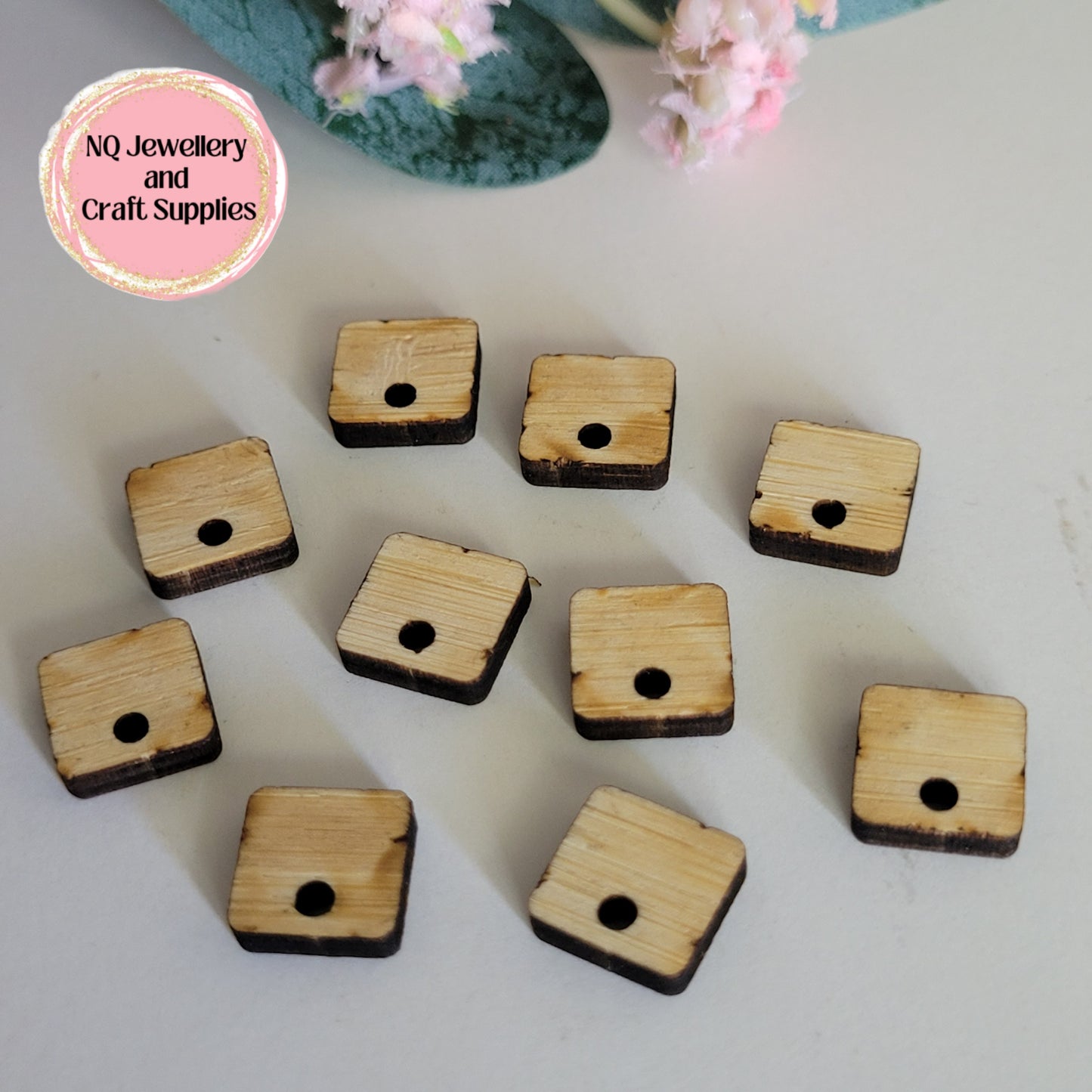BAMBOO Earring Toppers / Round & Square Stud Earring Toppers 12mm / 15mm - 10pcs / Laser Cut With 2mm Hole