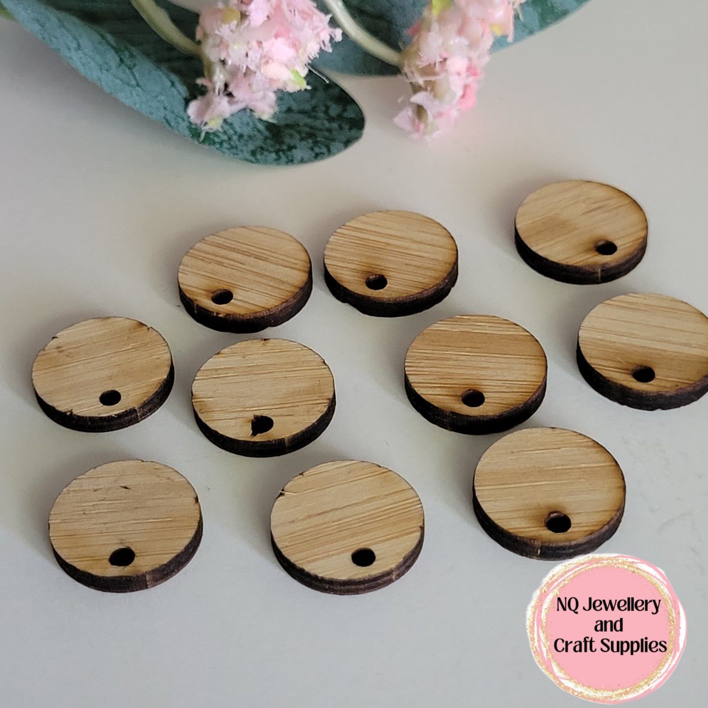 BAMBOO Earring Toppers / Round & Square Stud Earring Toppers 12mm / 15mm - 10pcs / Laser Cut With 2mm Hole