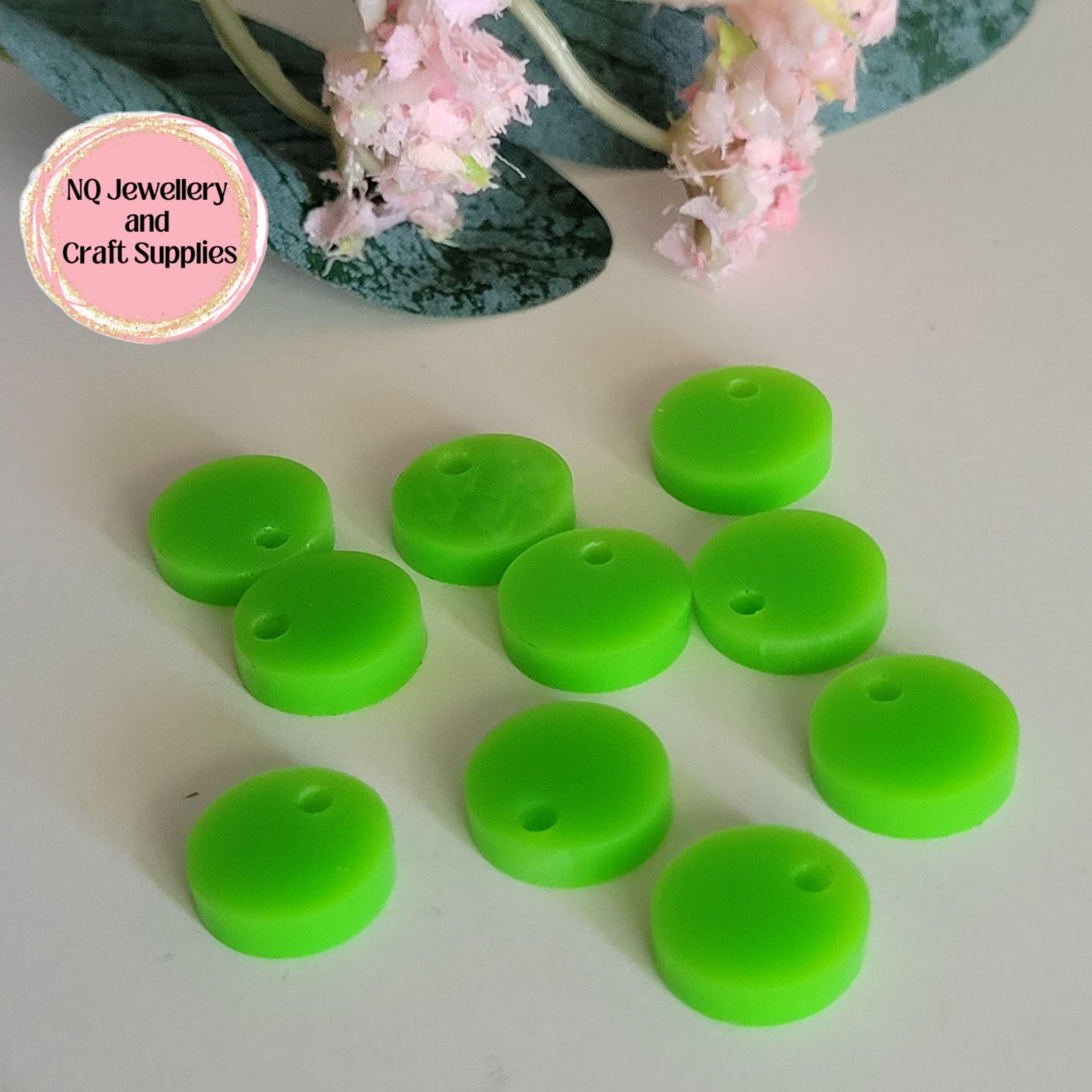 NEON FLURO GREEN Acrylic Circle Stud Earring Toppers 12mm / 15mm - 10pcs / Laser Cut With 2mm Hole
