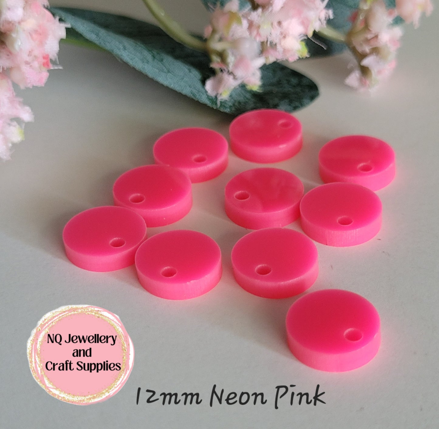 NEON FLURO PINK Acrylic Circle Stud Earring Toppers 12mm / 15mm - 10pcs / Laser Cut With 2mm Hole