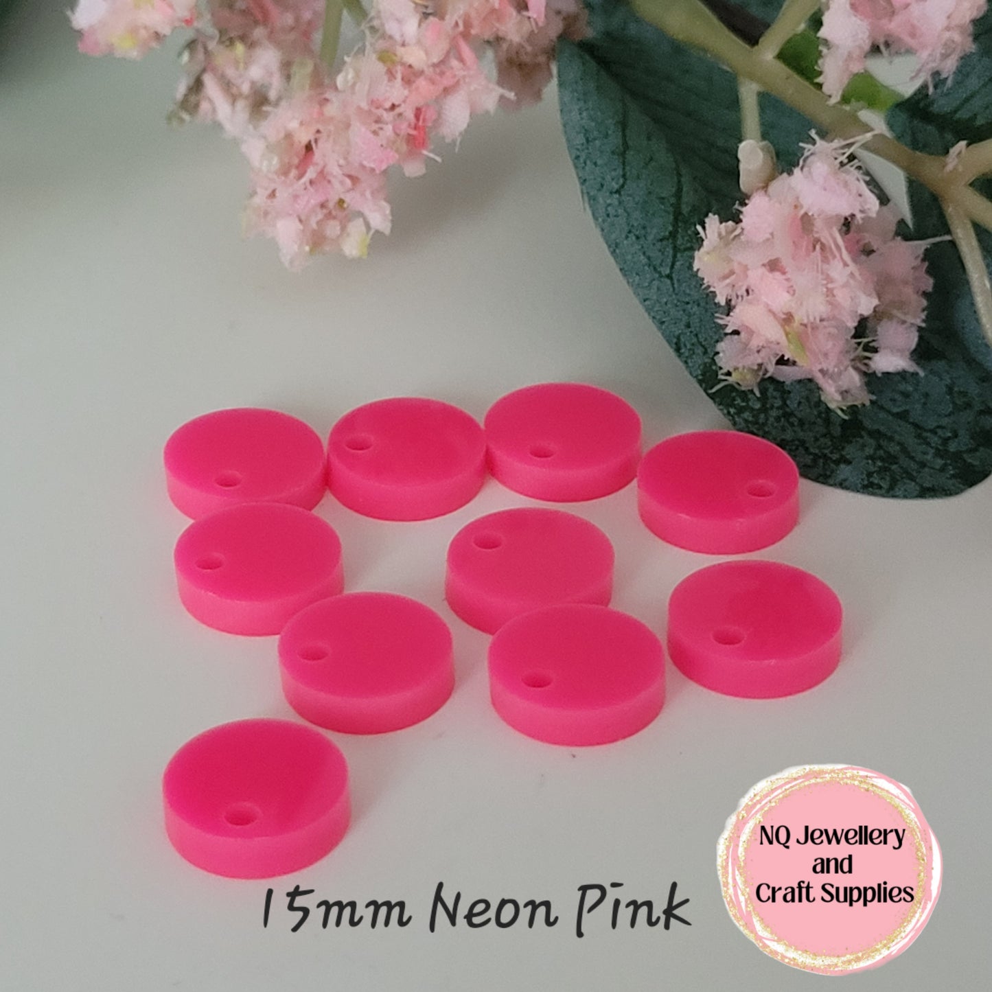 NEON FLURO PINK Acrylic Circle Stud Earring Toppers 12mm / 15mm - 10pcs / Laser Cut With 2mm Hole
