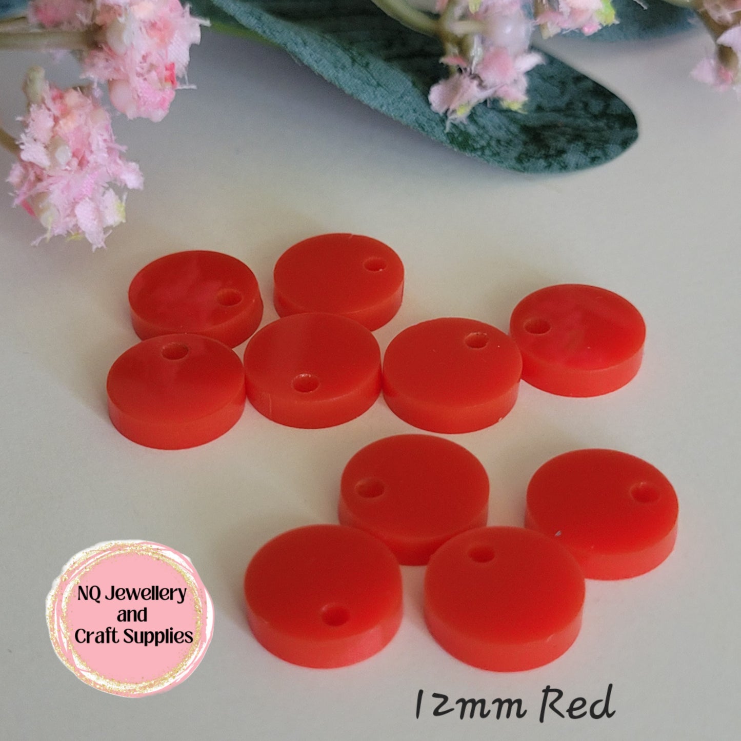 RED 12mm 15mm / Acrylic Circle Stud Earring Toppers / 10pcs / Laser Cut With 2mm Holes