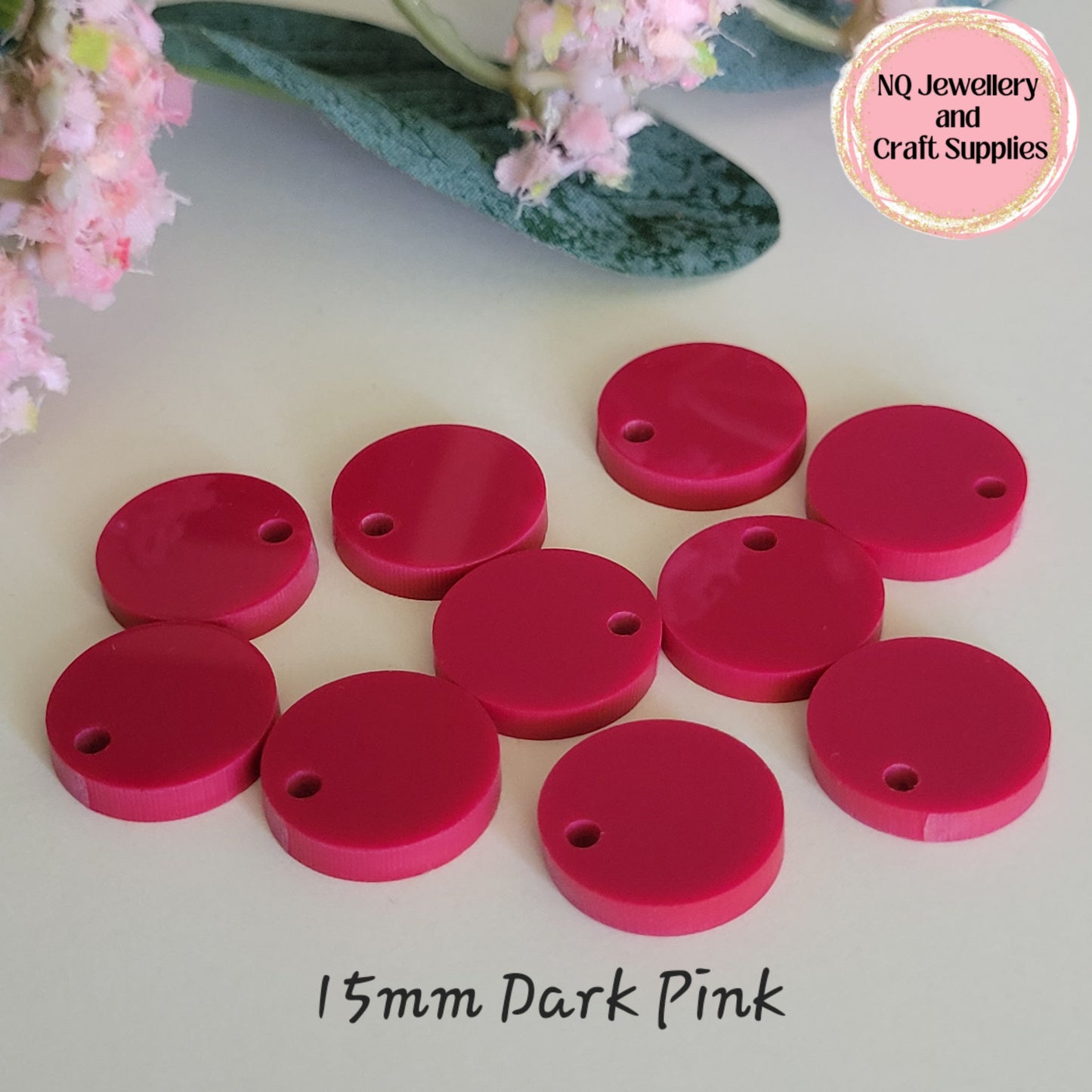DARK PINK 12mm 15mm / Acrylic Circle Stud Earring Toppers / 10pcs / Laser Cut With 2mm Holes