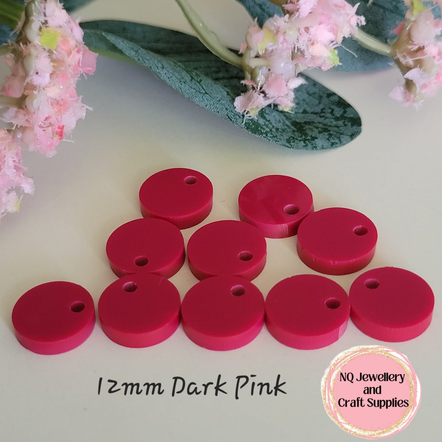 DARK PINK 12mm 15mm / Acrylic Circle Stud Earring Toppers / 10pcs / Laser Cut With 2mm Holes