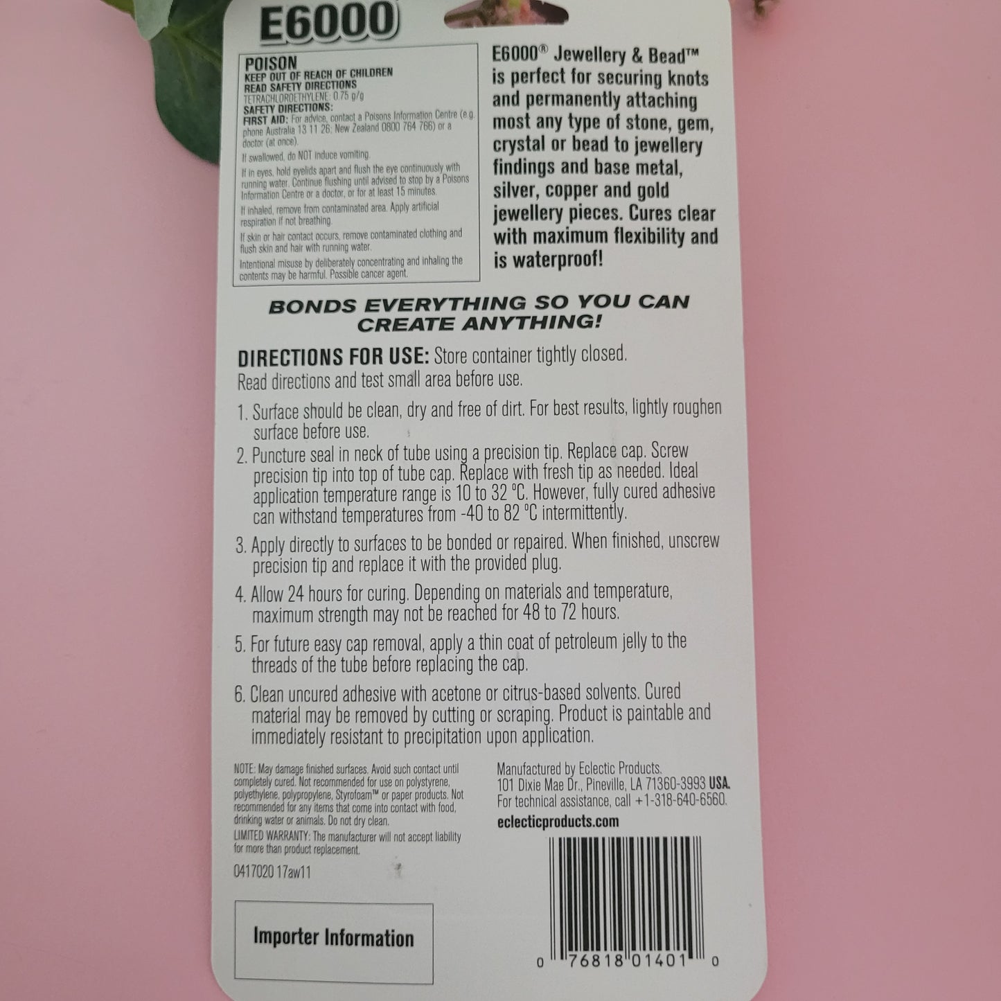 E6000 Glue Crystal Clear / Jewellery & Bead / 4pk Mini Packs