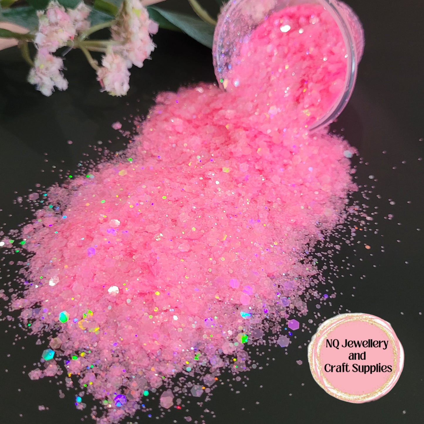 Neon Holographic Glitters / Pink Yellow Green & Coral Red / Mixed Sized Glitter - 20g 50g Bags