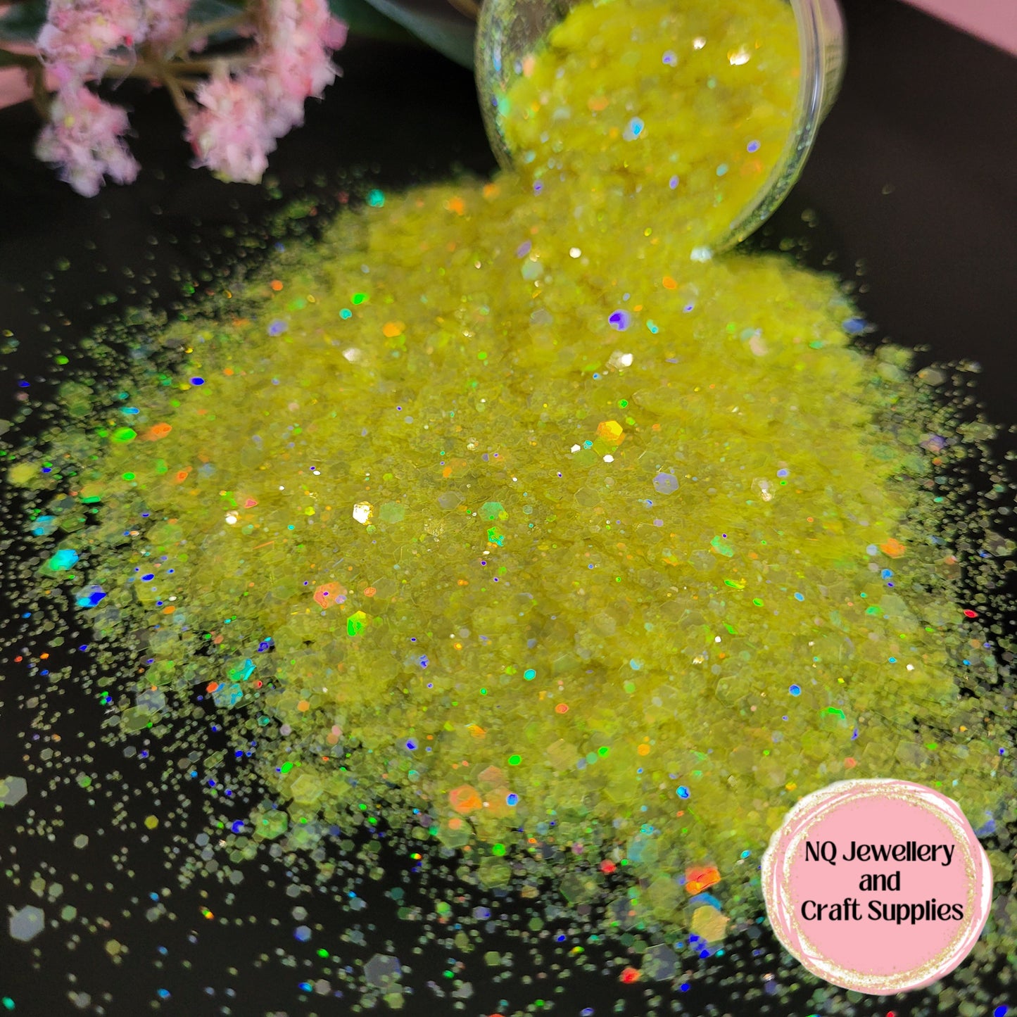 Neon Holographic Glitters / Pink Yellow Green & Coral Red / Mixed Sized Glitter - 20g 50g Bags