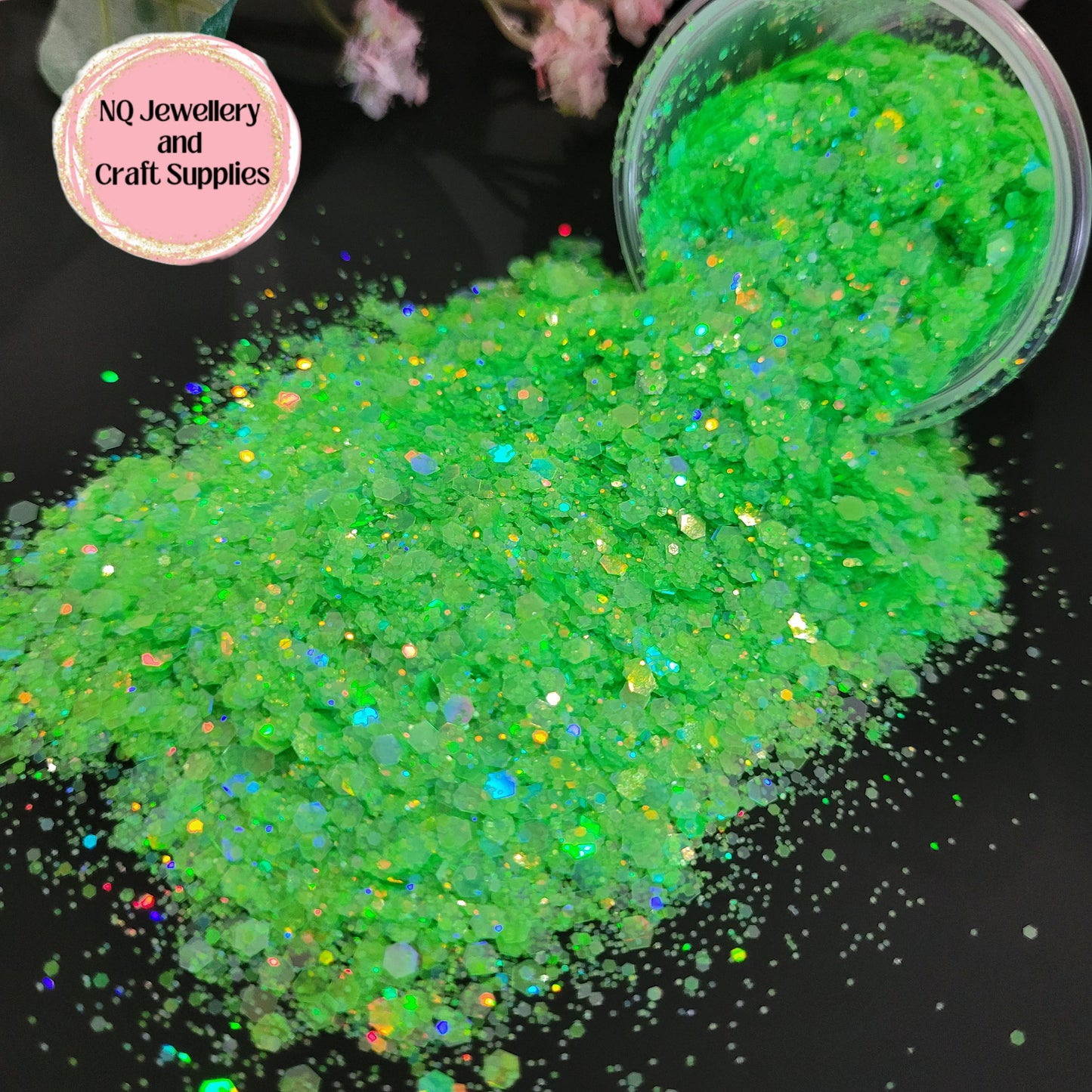 Neon Holographic Glitters / Pink Yellow Green & Coral Red / Mixed Sized Glitter - 20g 50g Bags