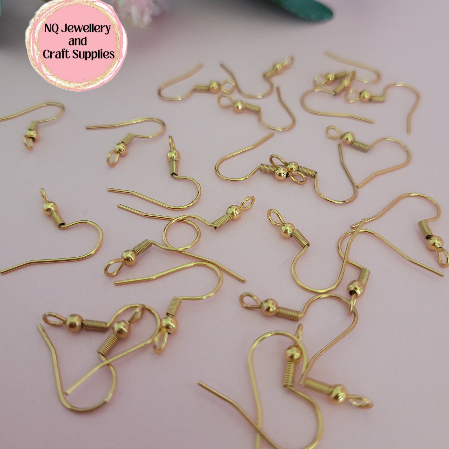 GOLD PLATED STAINLESS STEEL / FORWARD / FRONTWARD / VERTICAL / PERPENDICULAR / CROSS facing loop Shepherd / French Hook with BALL & COIL