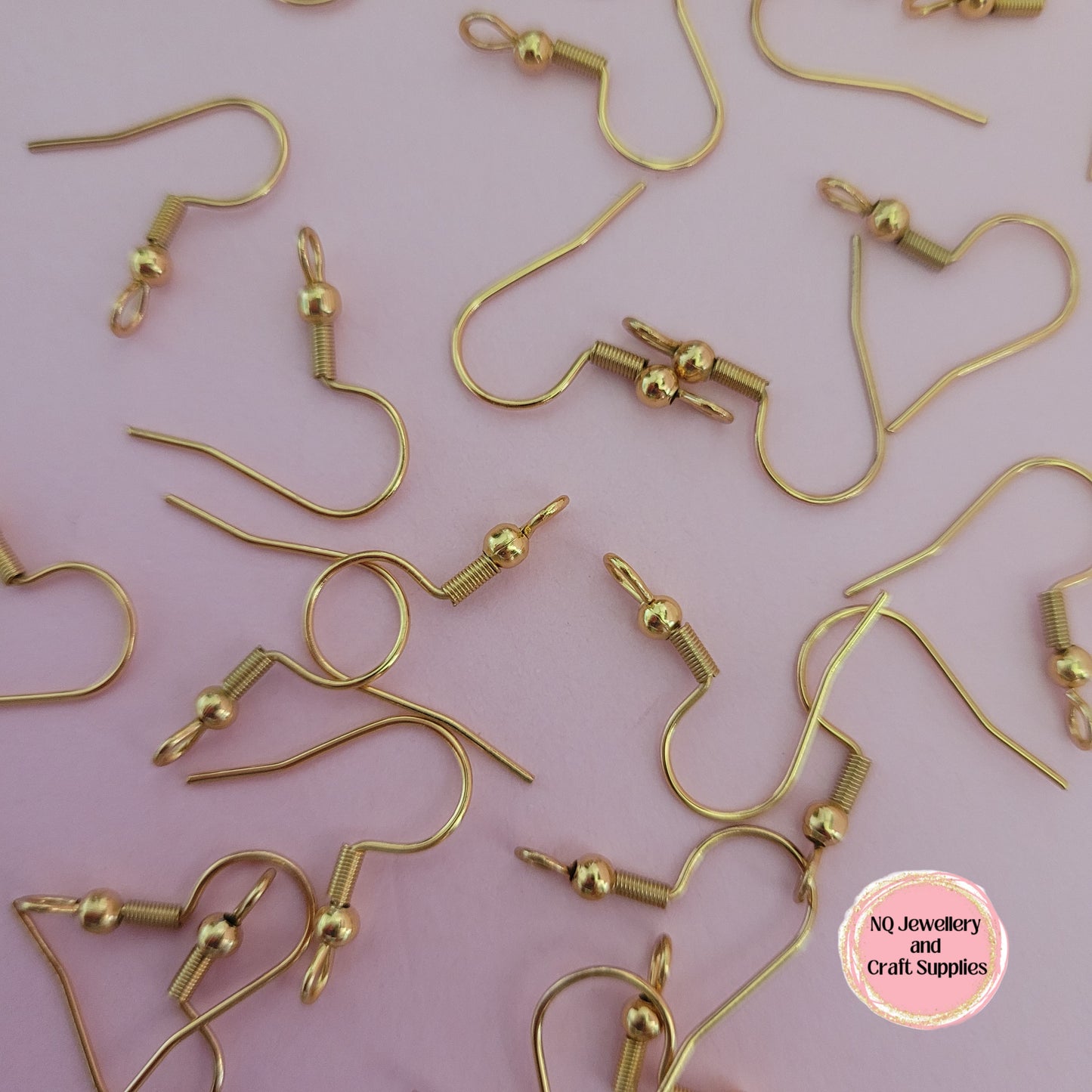 GOLD PLATED STAINLESS STEEL / FORWARD / FRONTWARD / VERTICAL / PERPENDICULAR / CROSS facing loop Shepherd / French Hook with BALL & COIL