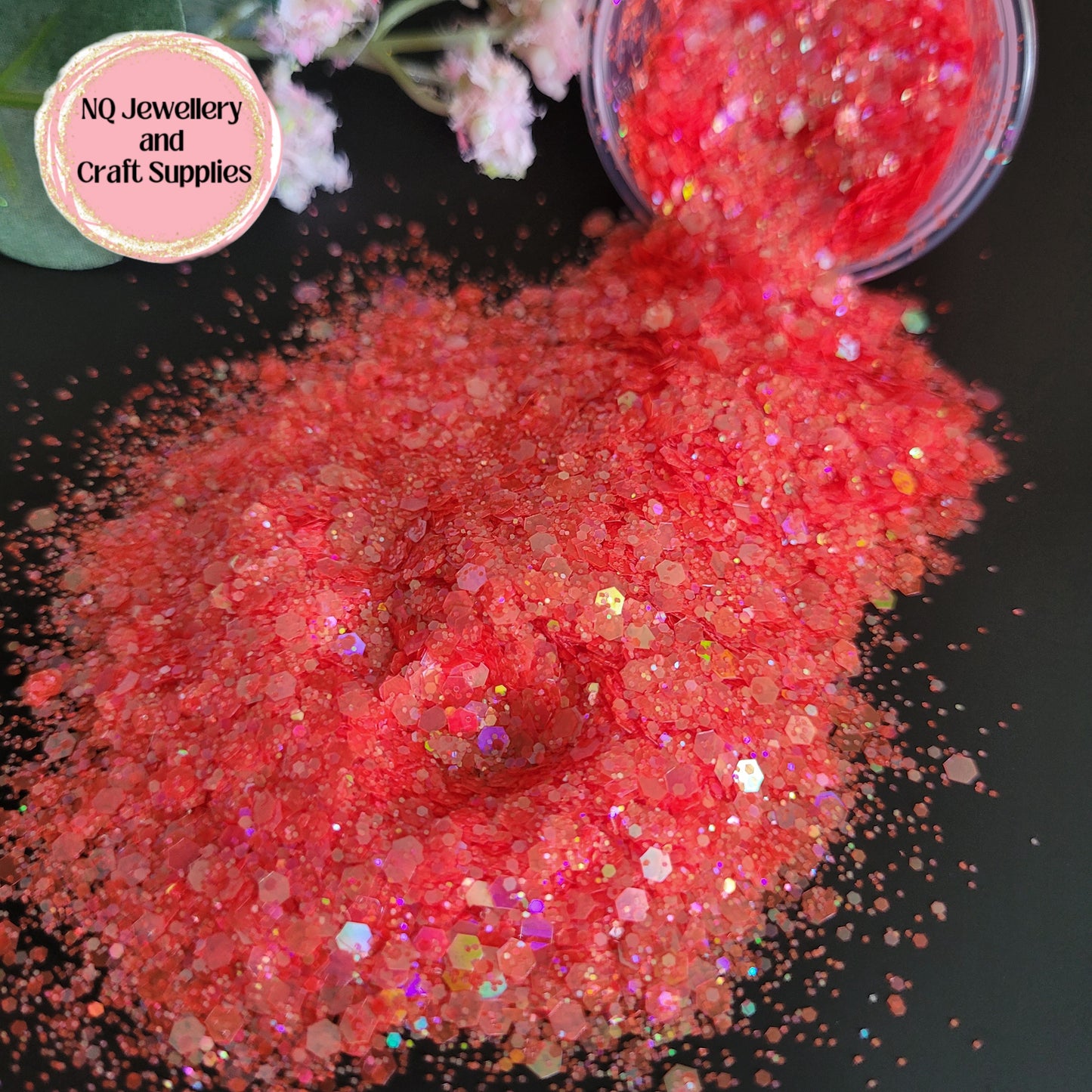 Neon Holographic Glitters / Pink Yellow Green & Coral Red / Mixed Sized Glitter - 20g 50g Bags