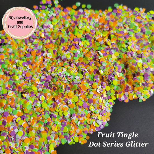 Fruit Tingle Dot Glitter / Neon Orange, Green Purple, Lilac, White Dots / 20g 56g Bag