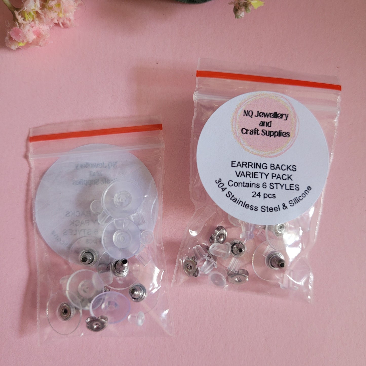 Earring Backs Variety Pack Contains 6 Styles of Earring Backs - 24pcs Silicone / 304 Stainless Steel