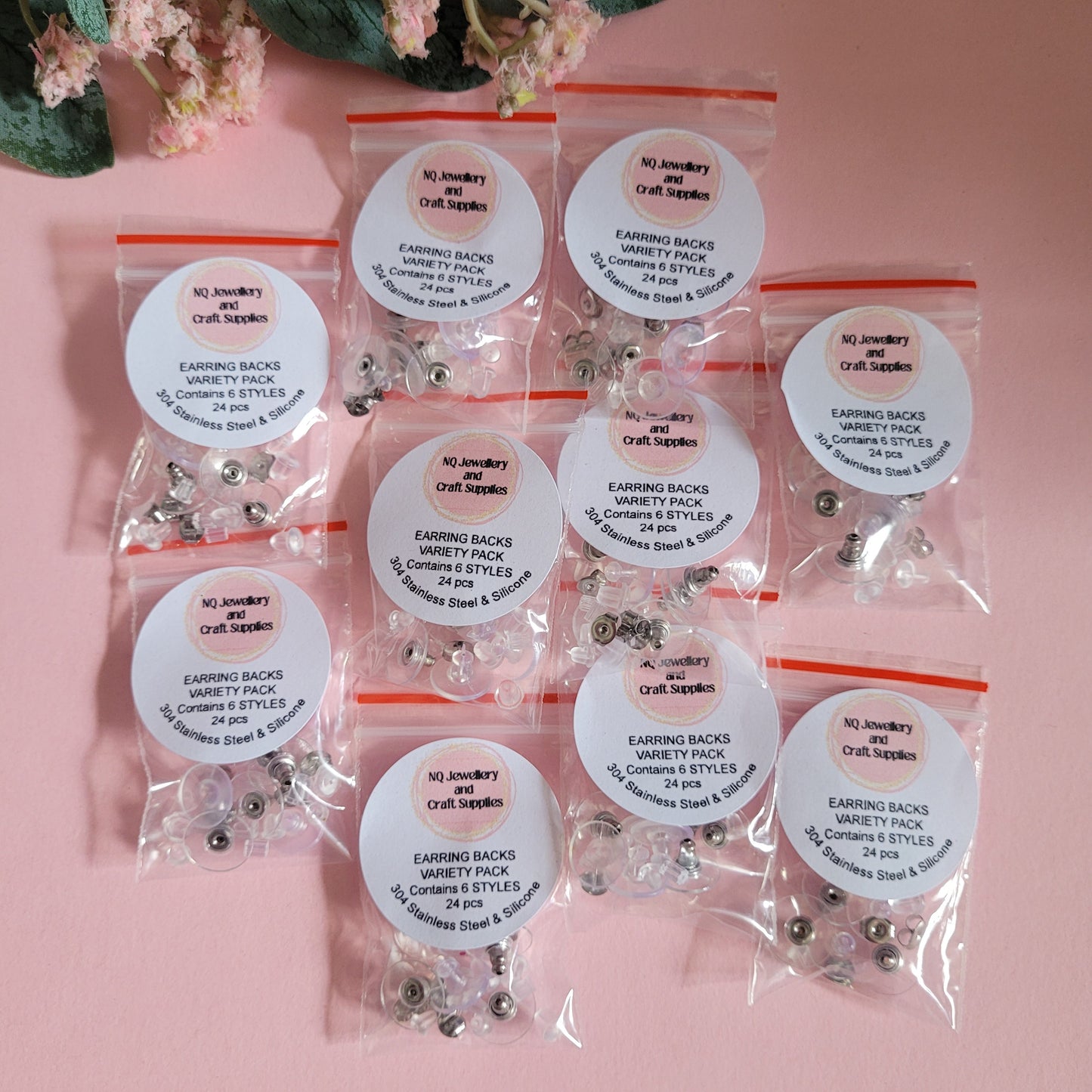 Earring Backs Variety Pack Contains 6 Styles of Earring Backs - 24pcs Silicone / 304 Stainless Steel
