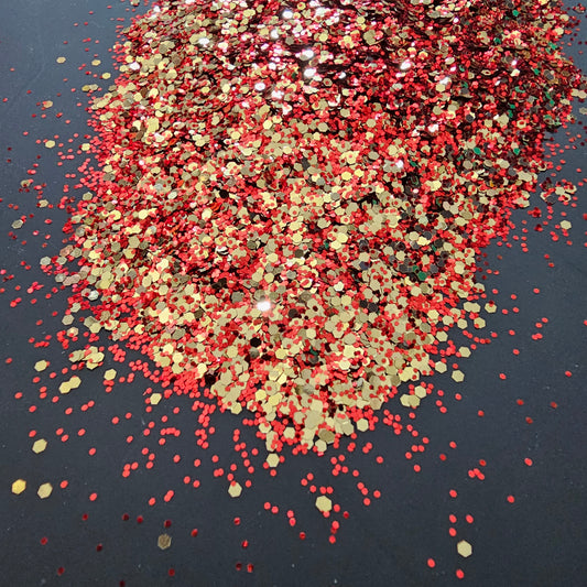 OUTBACK Mixed Sized Red & Gold GLITTER/ DISCONTINUED STOCK SALE 20g 50g 100g